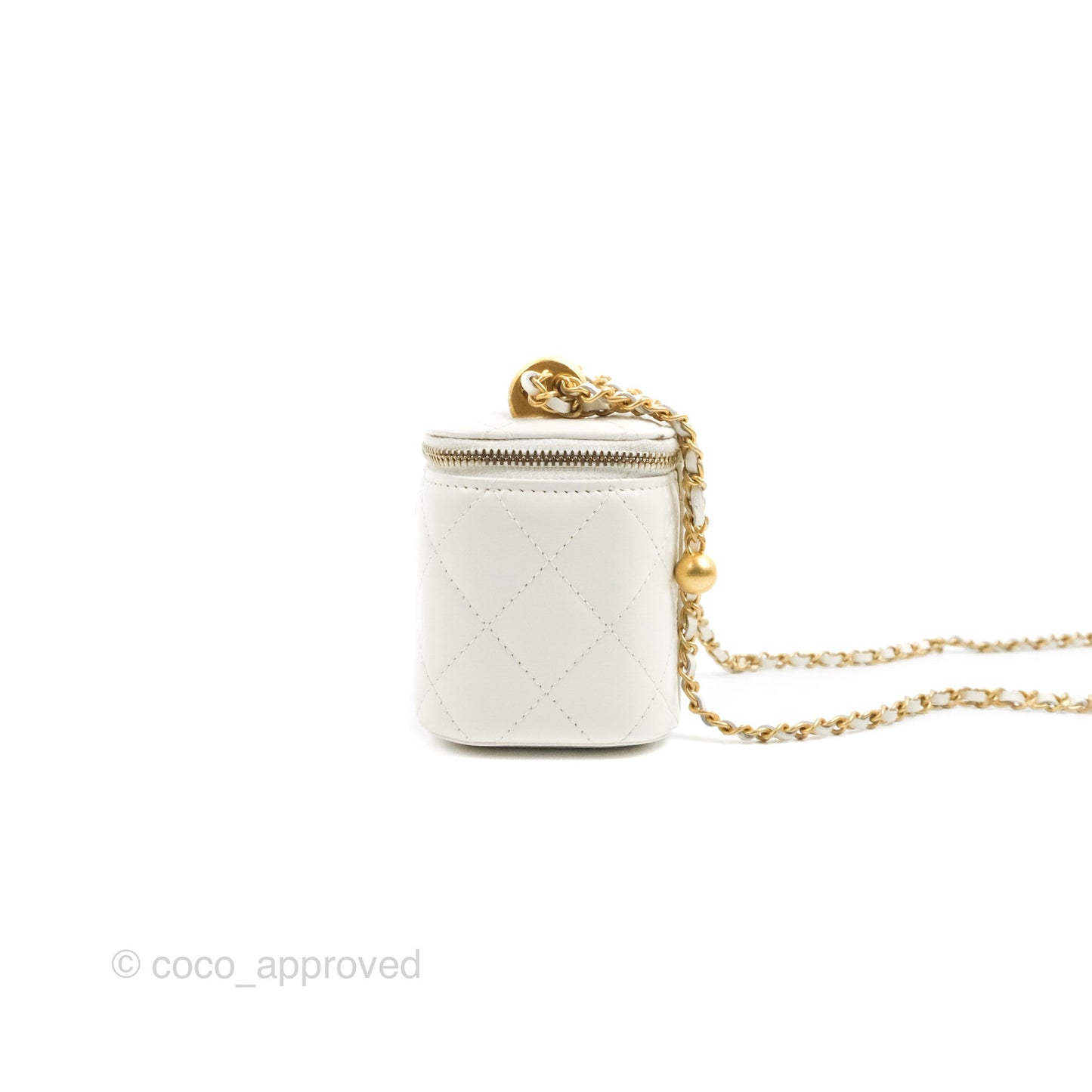 Chanel Quilted Mini Perfect Fit Vanity With Chain White Calfskin Aged Gold Hardware