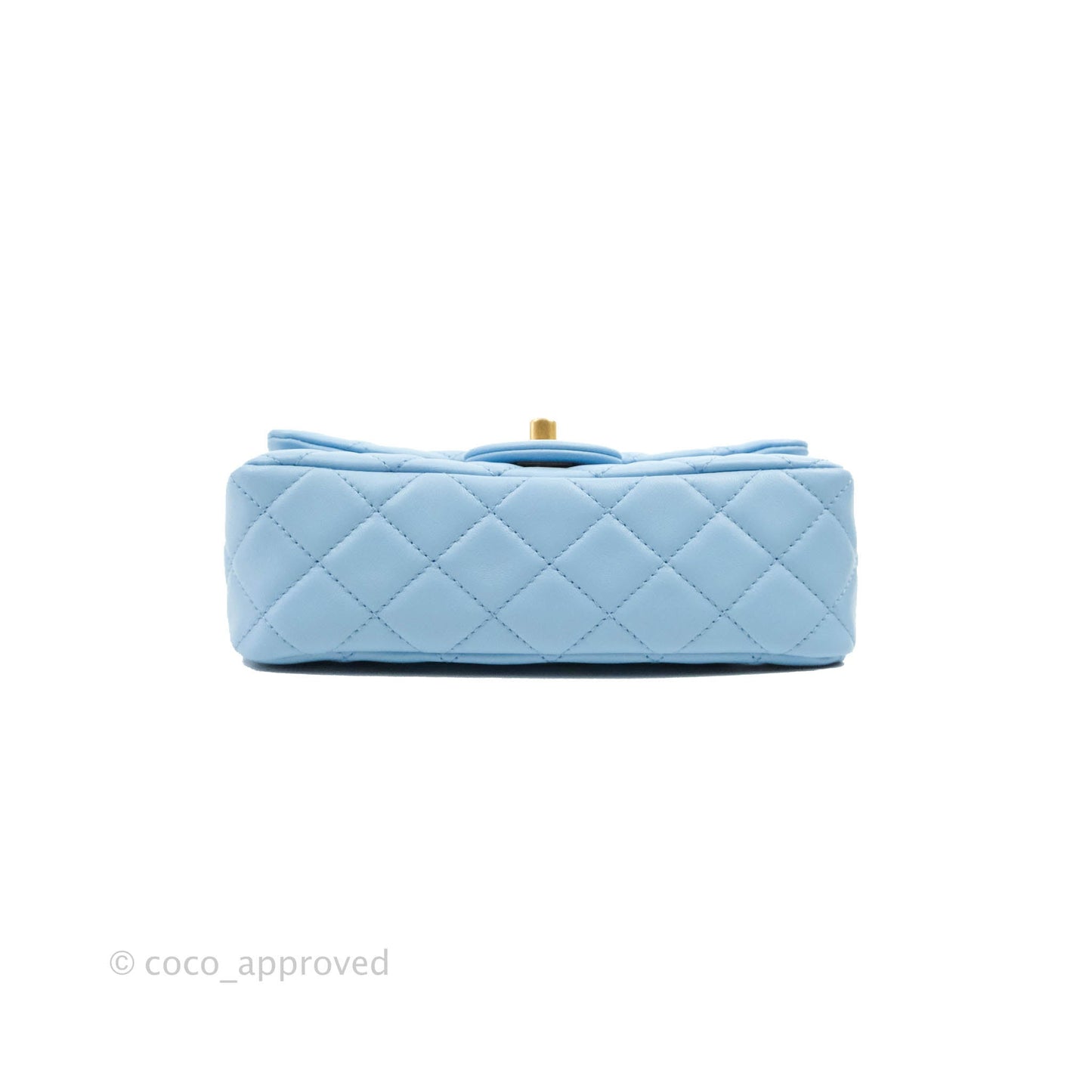 Chanel Mini Rectangular Pearl Crush Quilted Blue Lambskin Aged Gold Hardware
