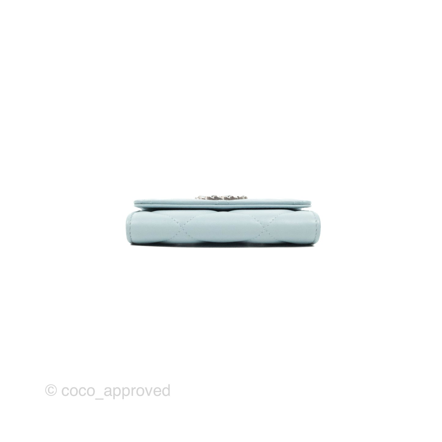 Chanel 19 Quilted Flap Card Holder Light Blue Lambskin