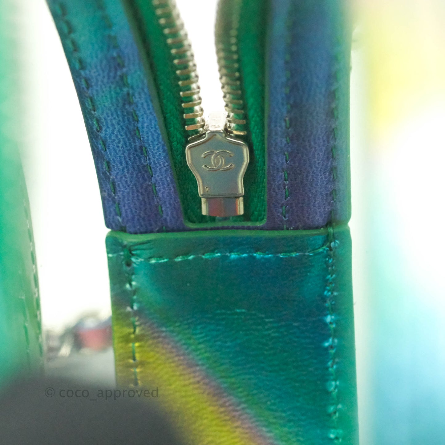 Chanel Filigree Rainbow Green PVC Round Clutch With Chain Silver Hardware 20C