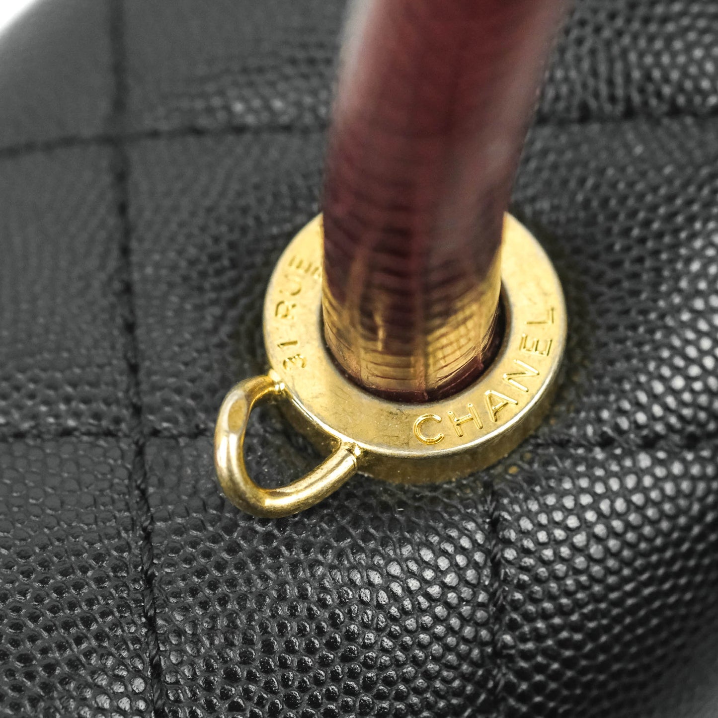 Chanel Medium Coco Handle Quilted Black Caviar Lizard Handle Gold Hardware