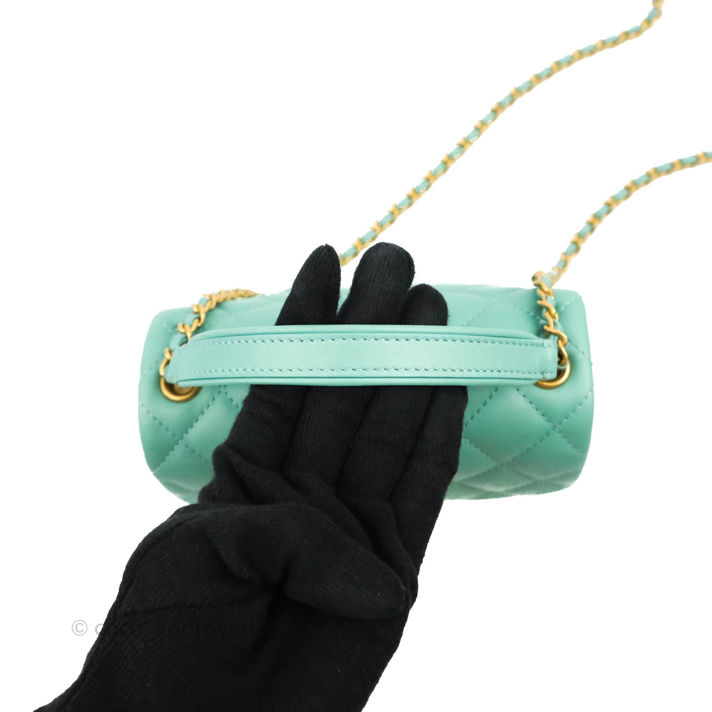 Chanel Quilted Small Day Trip Tiffany Blue Green Lambskin Aged Gold Hardware