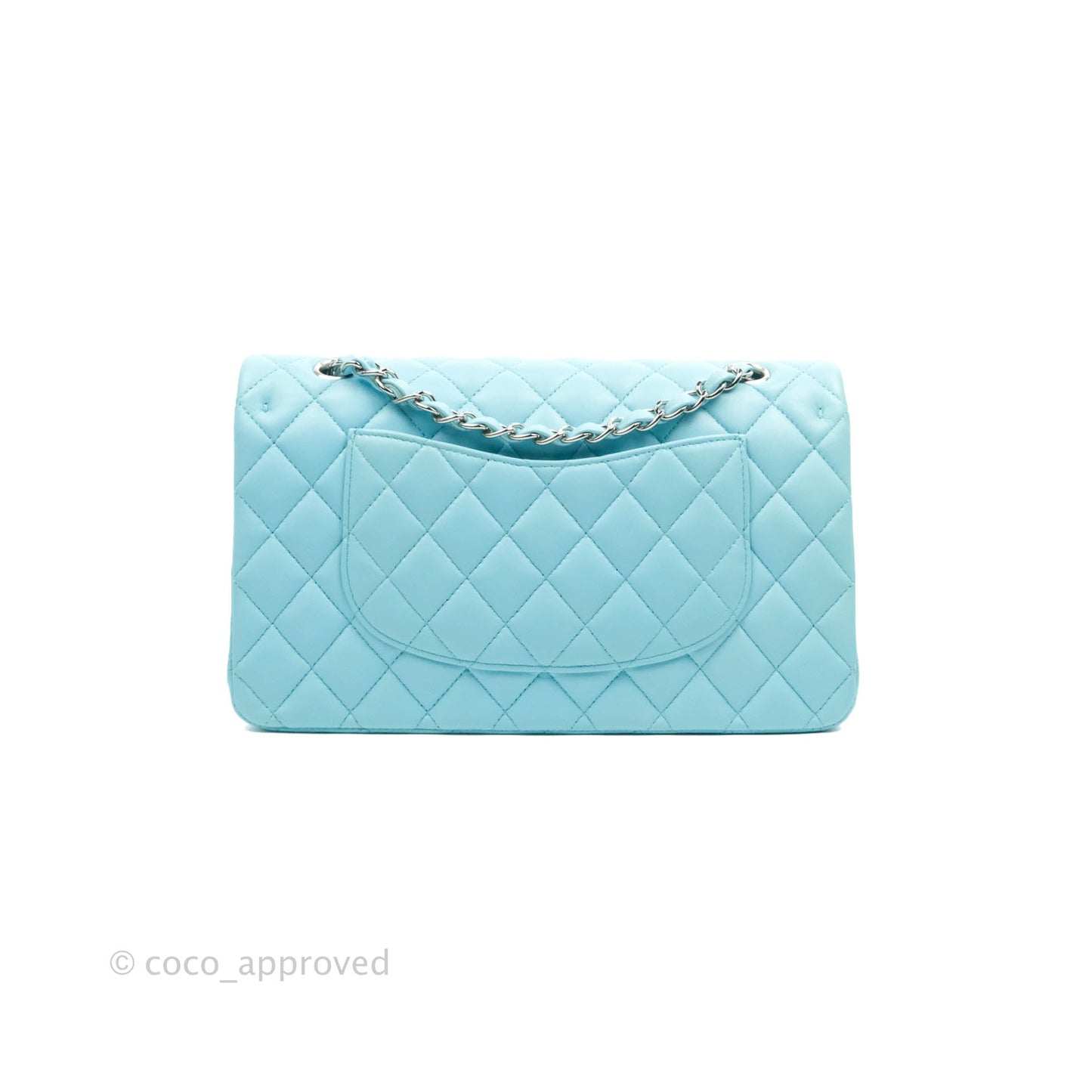 Chanel Classic M/L Medium Double Flap Tiffany Neon Blue Lambskin Silver Hardware 21S