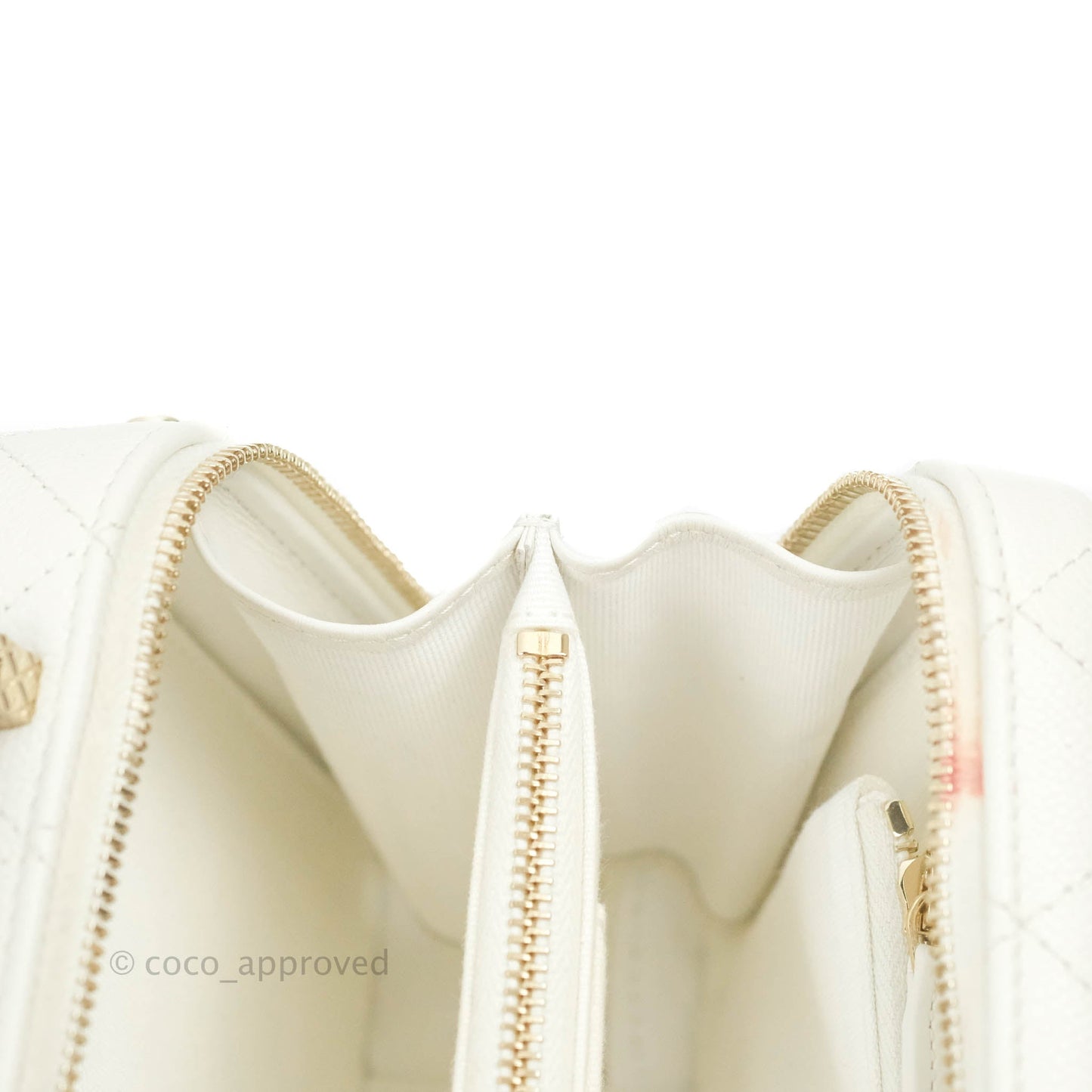 Chanel Quilted Top Handle Vanity White Caviar Gold Hardware