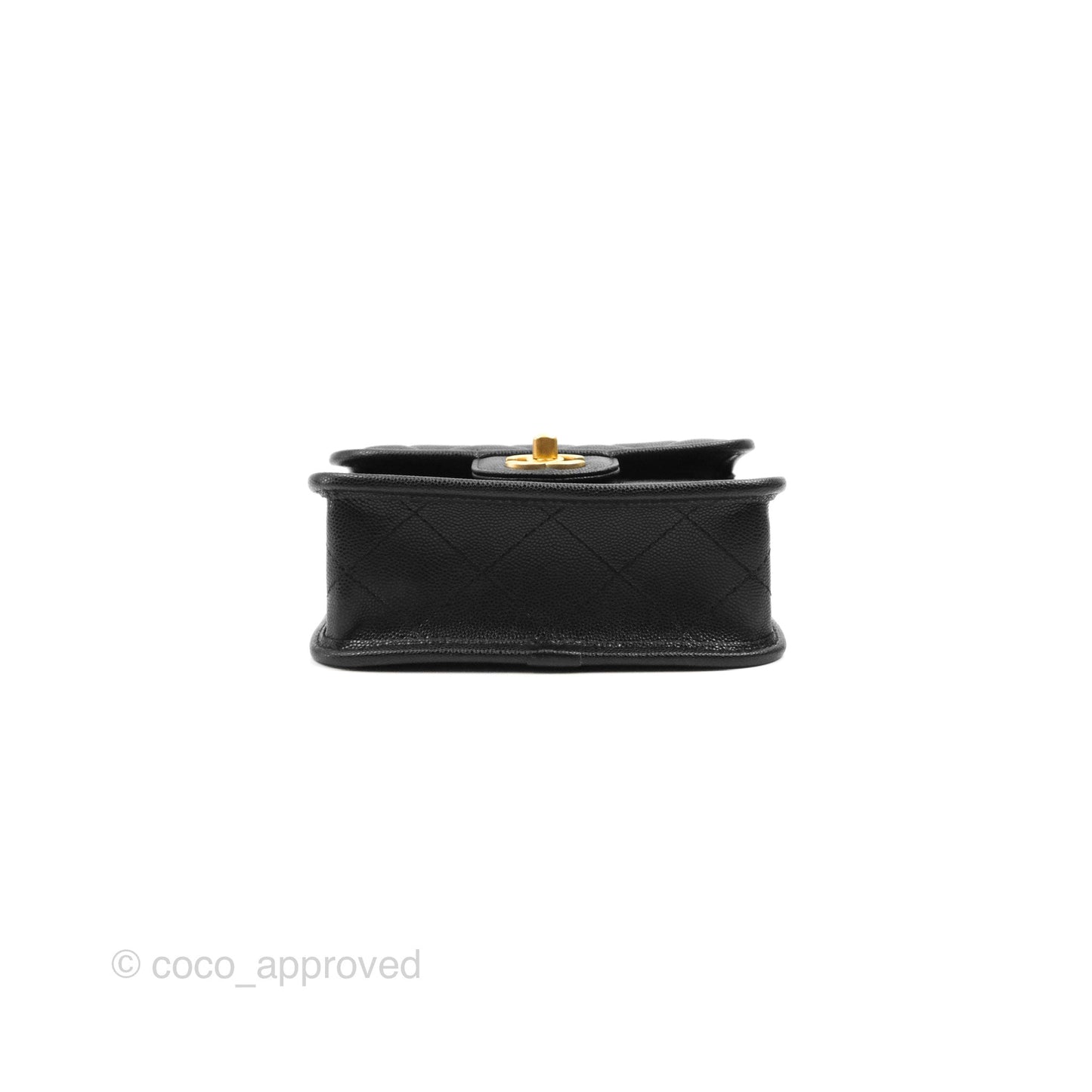 Chanel Mini School Memory Top Handle Flap Bag Black Caviar Aged Gold Hardware