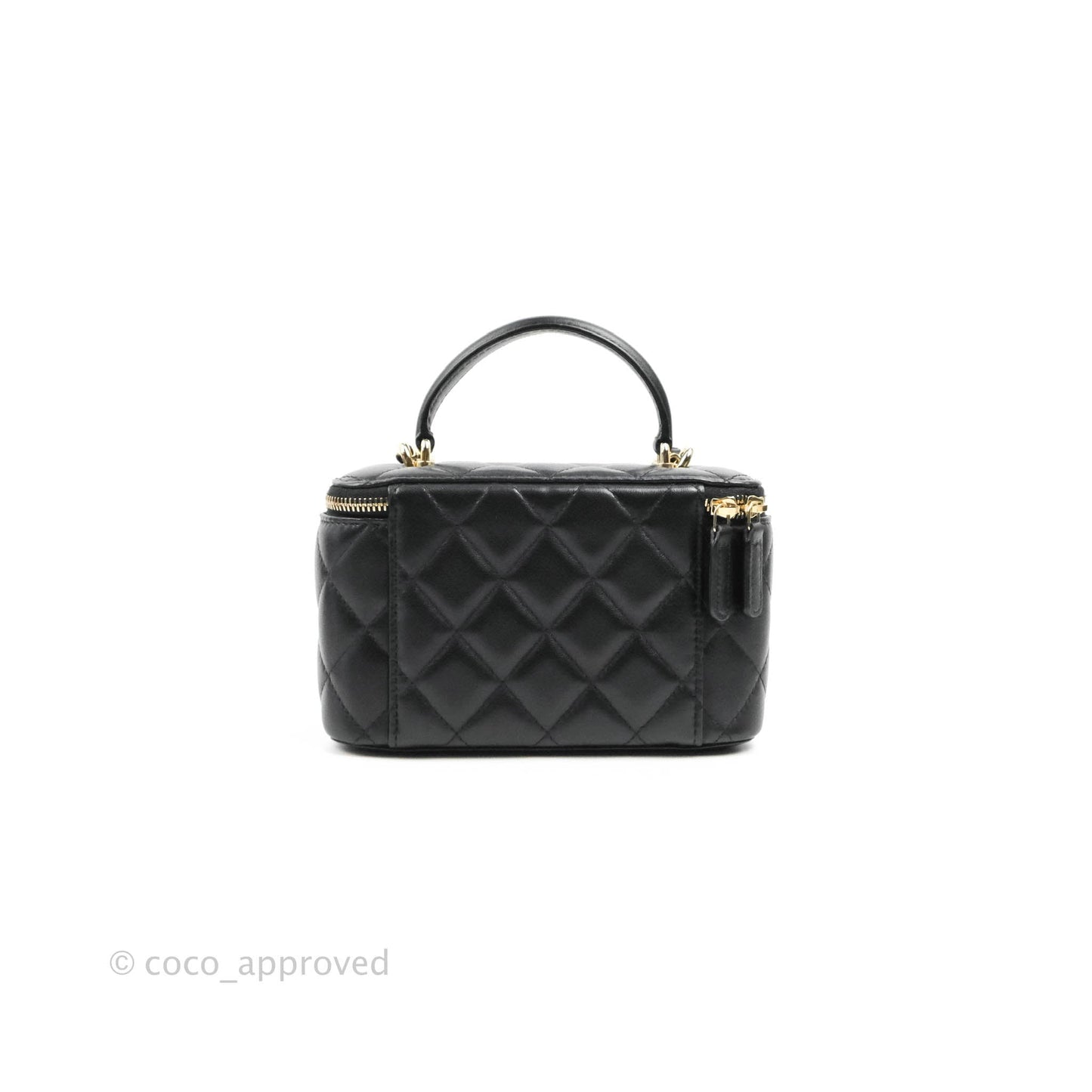 Chanel Vanity Rectangular Top Handle Black Lambskin Gold Hardware