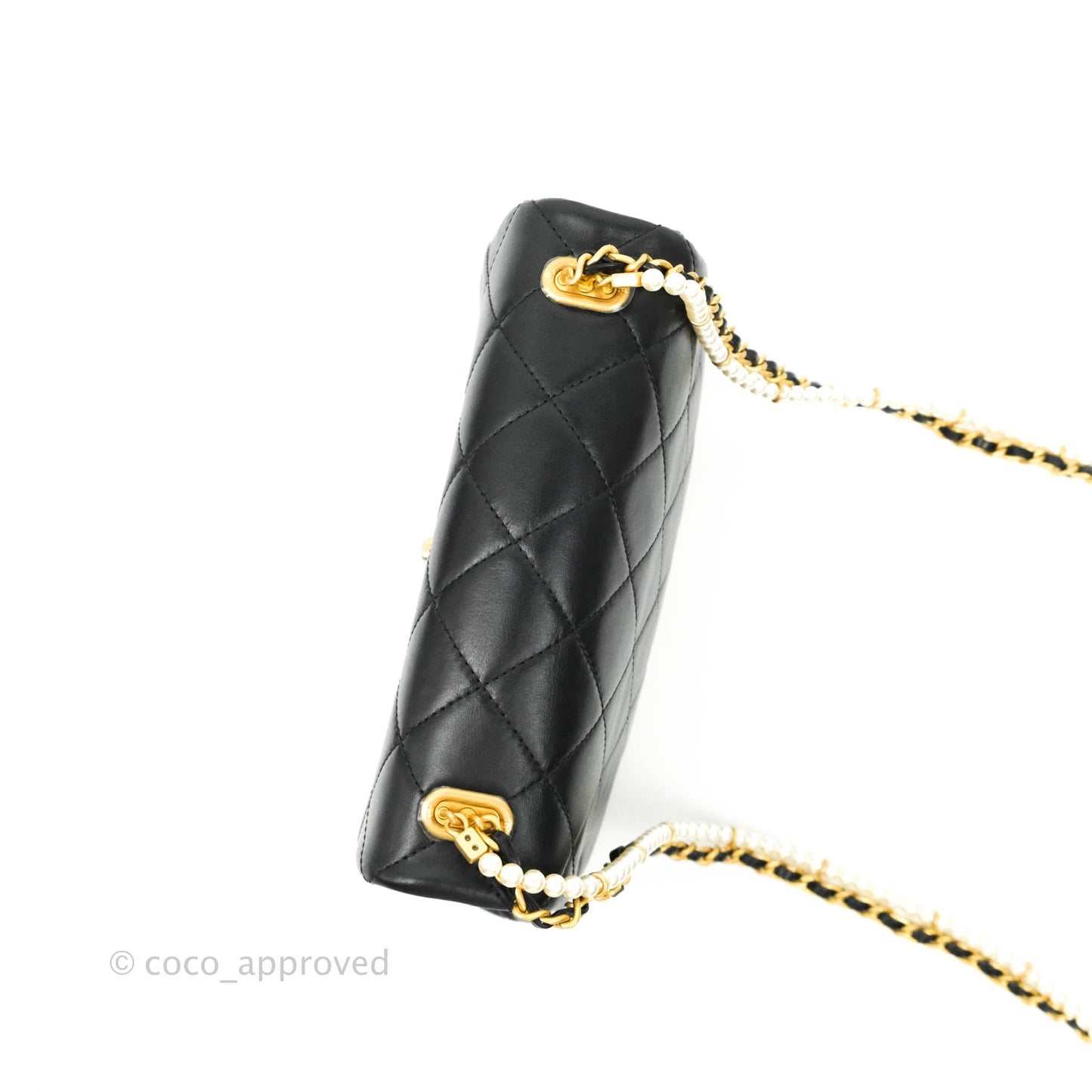 Chanel Quilted Small Crystal Pearls Flap Black Calfskin Gold Hardware 20K