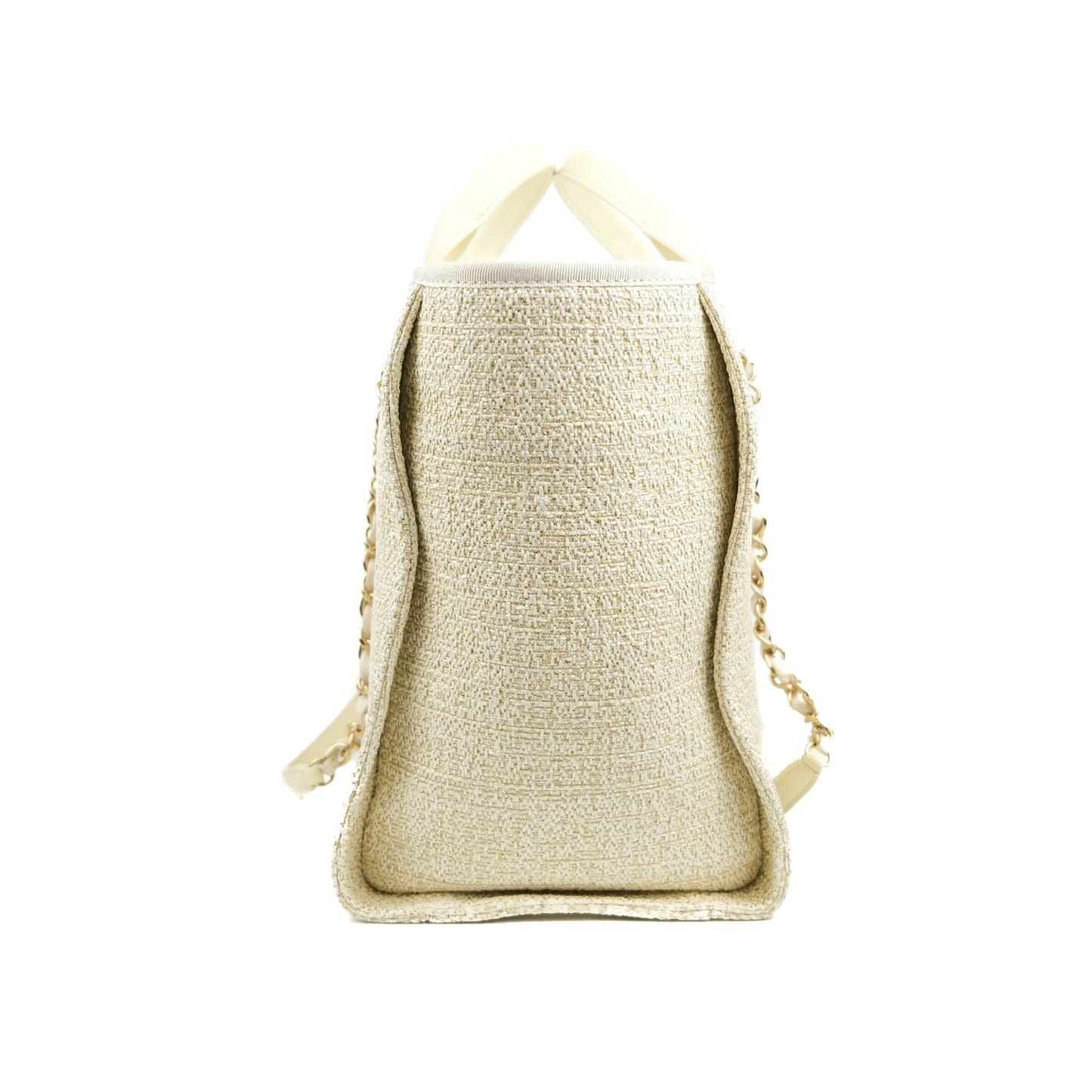 Chanel Large Deauville Iridescent Gold Beige Canvas Gold Hardware