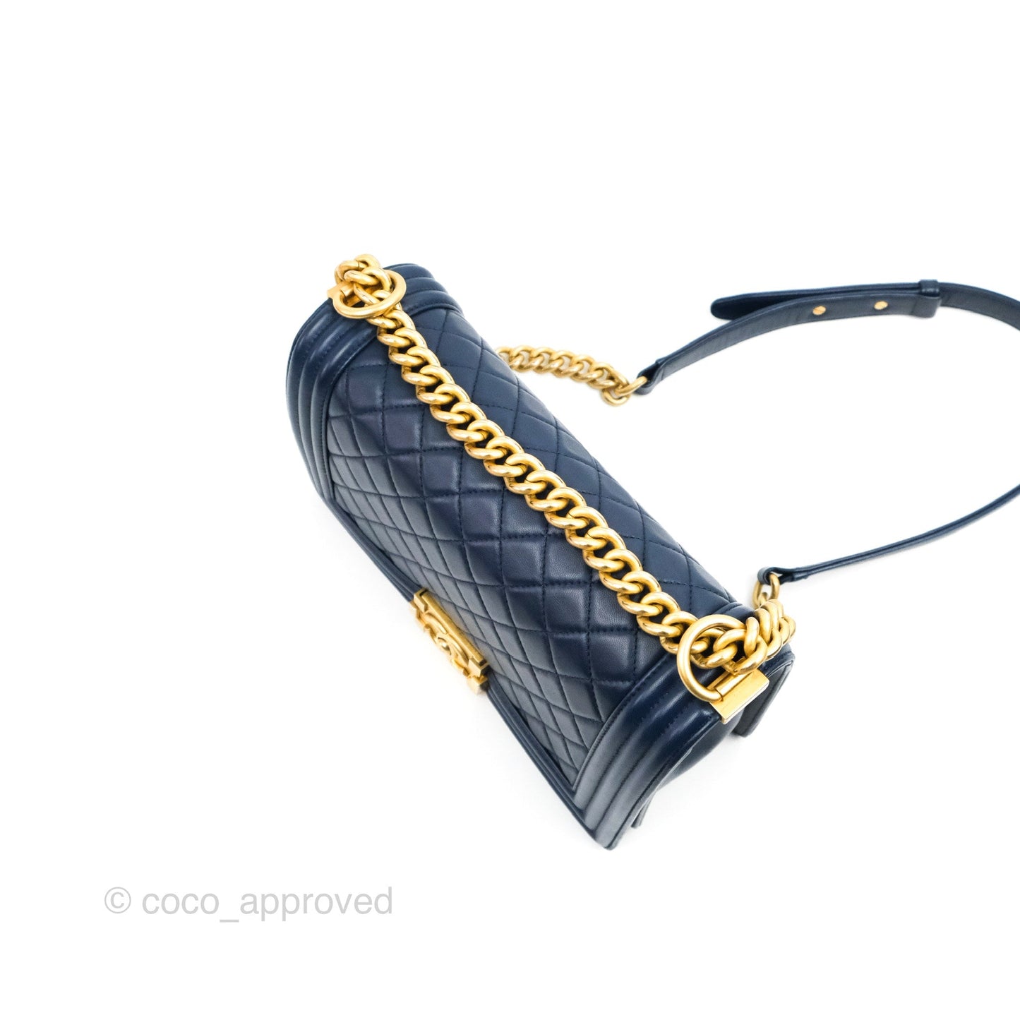 Chanel Quilted Medium Boy Navy Lambskin Aged Gold Hardware