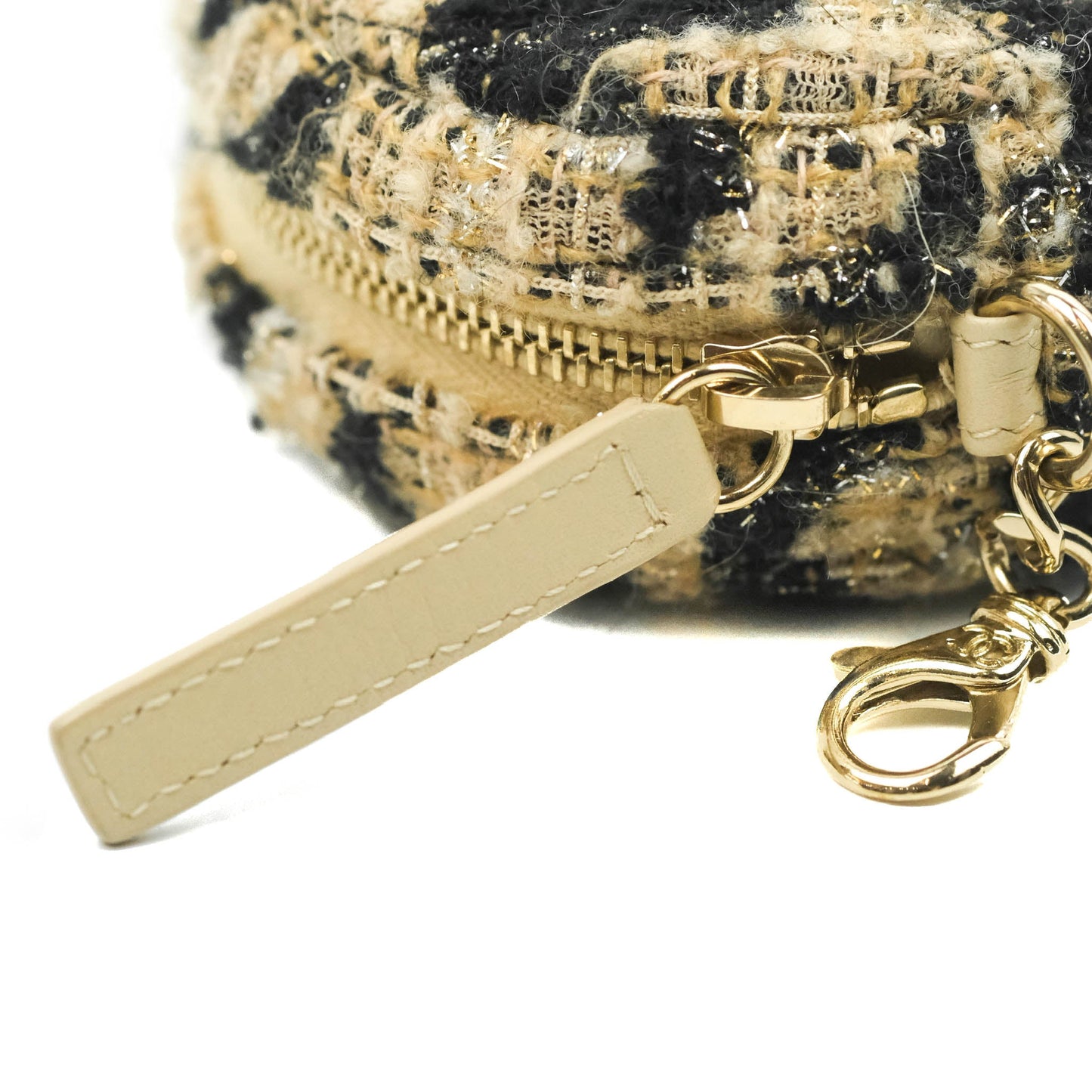 Chanel Wallet On Chain WOC Houndstooth Beige Black Tweed Gold Hardware