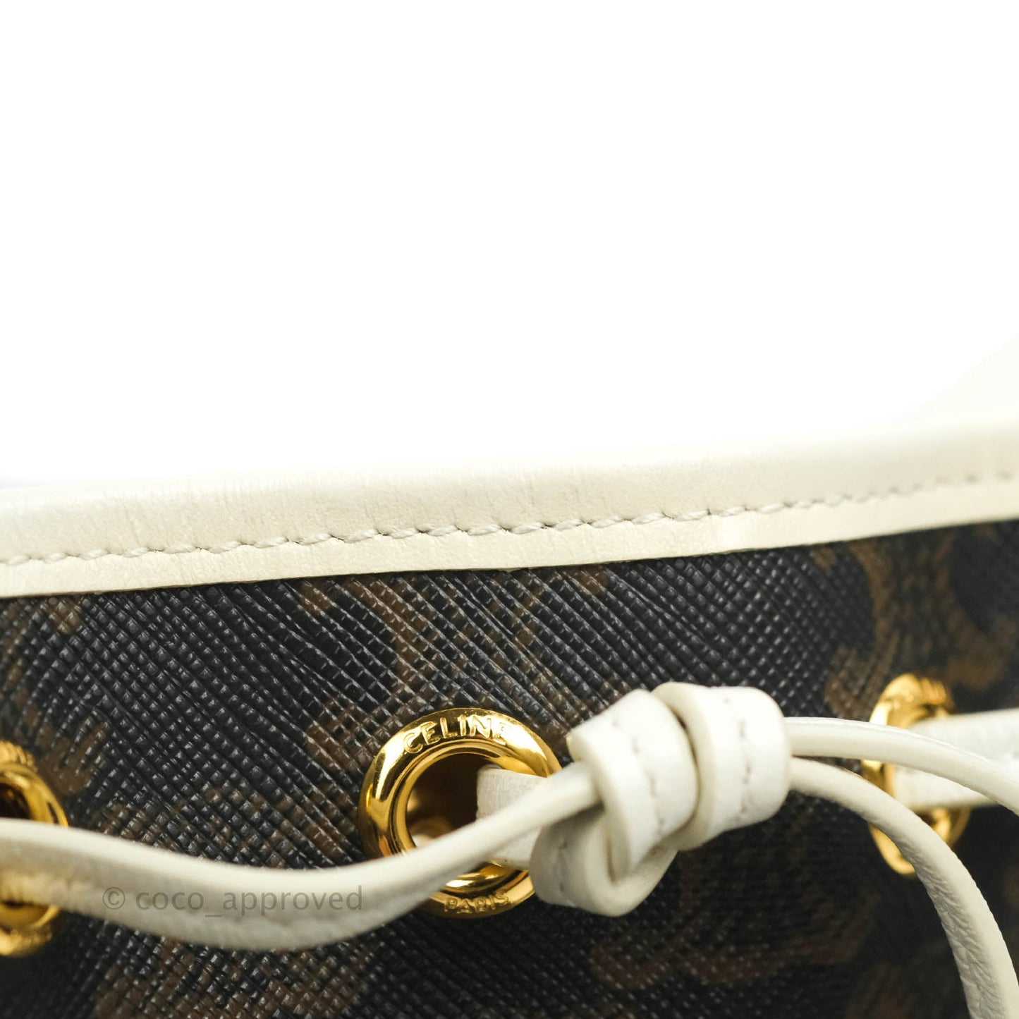 Celine Small Drawstring Bag Triomphe Canvas White Calfskin