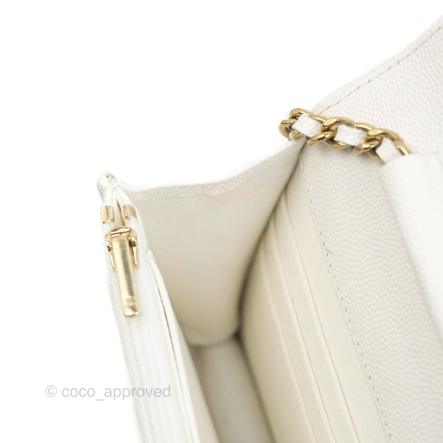 Chanel Quilted Classic Wallet on Chain WOC White Caviar Gold Hardware