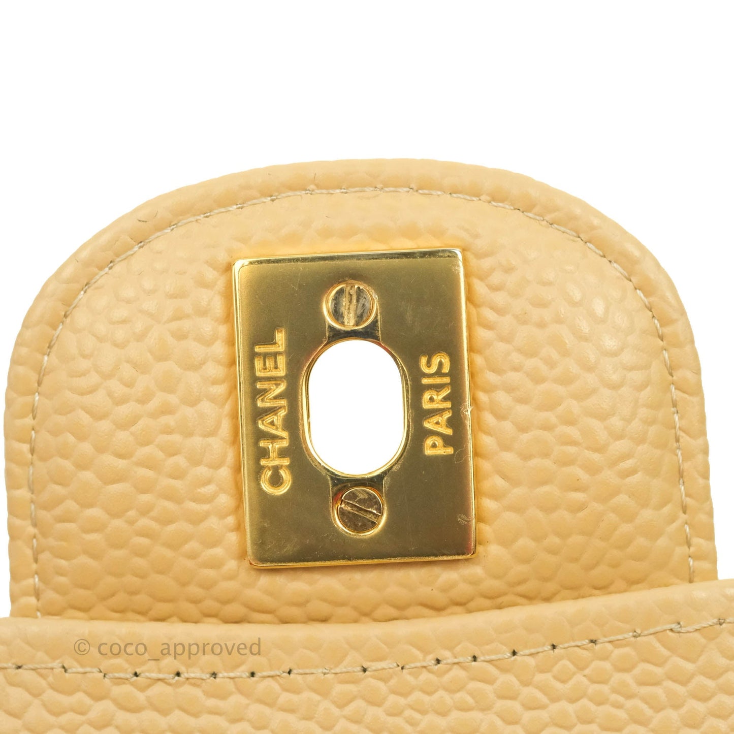 Chanel Small Classic Quilted Flap Beige Caviar Gold Hardware