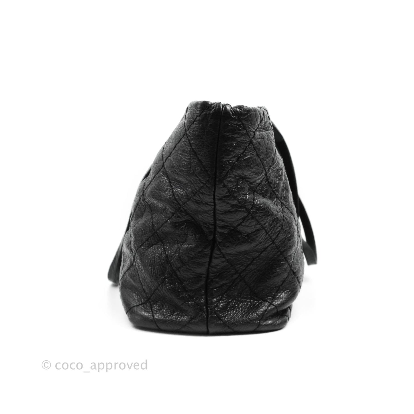 Chanel CC Flat Quilted Crumpled Calfskin Tote Bag Black Silver Hardware