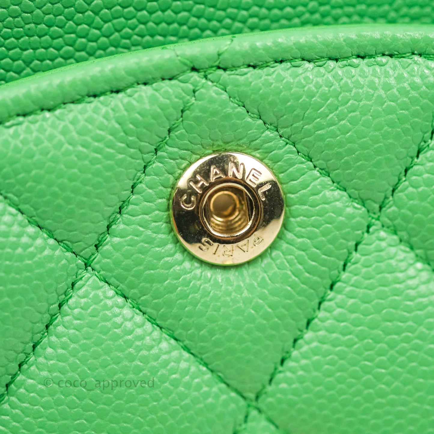 Chanel Small Classic Quilted Flap Green Caviar Gold Hardware