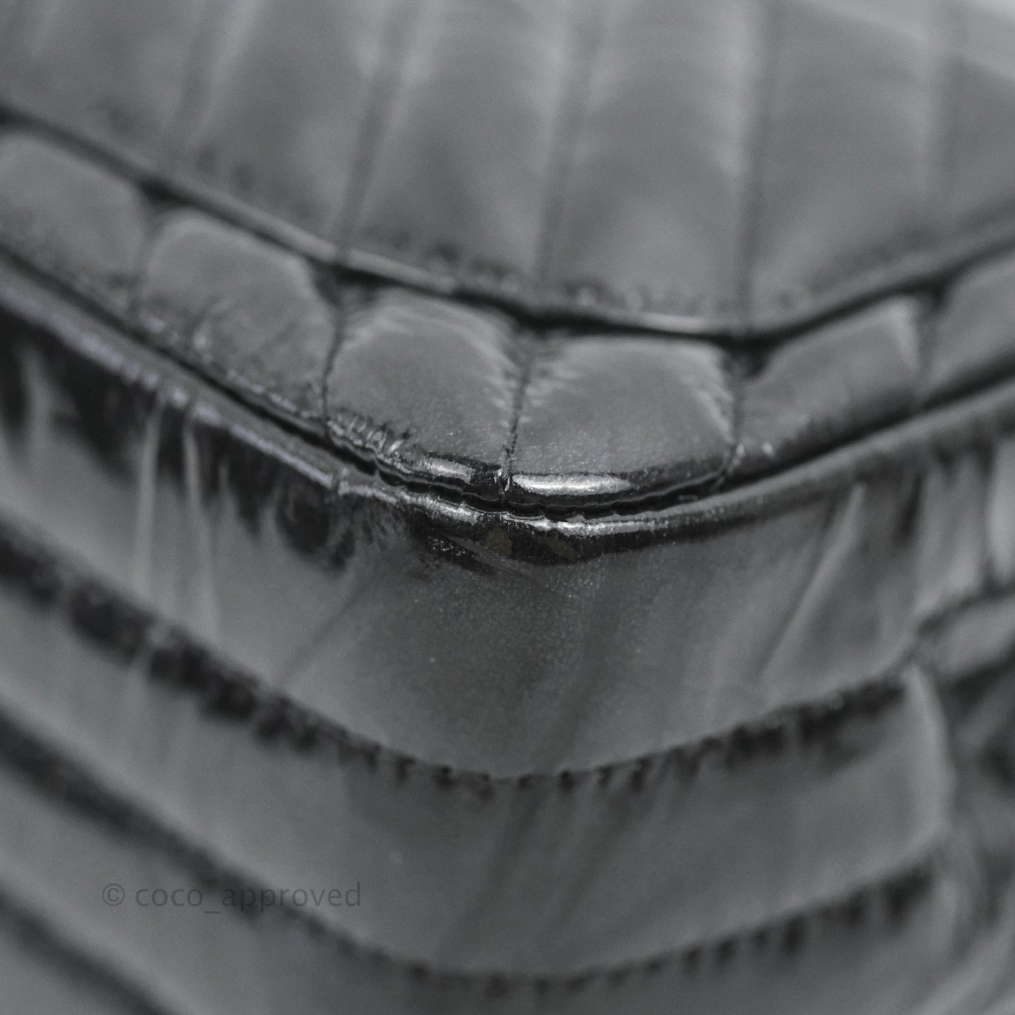 Chanel Mini Square Chevron Flap Black Crumpled Metallic Patent So Black