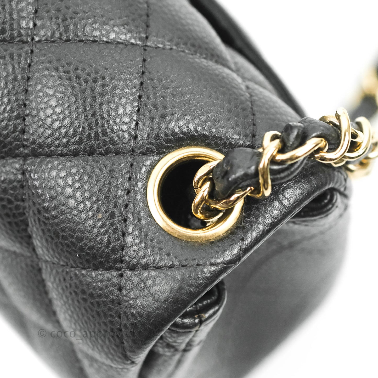 Chanel Quilted Mini Square Flap Bag Pearly Black Caviar Gold Hardware
