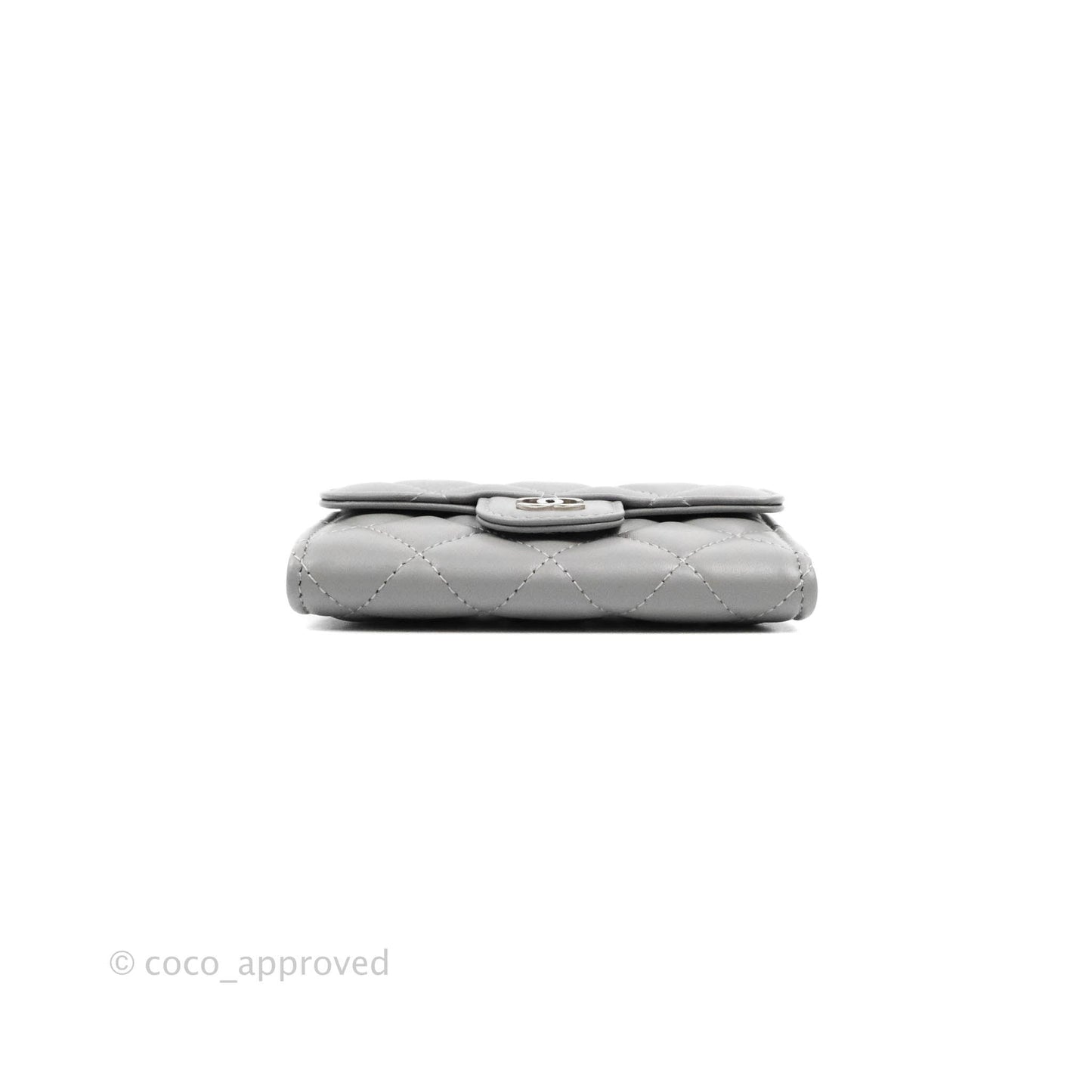 Chanel Quilted Flap Card Holder Grey Lambskin Silver Hardware