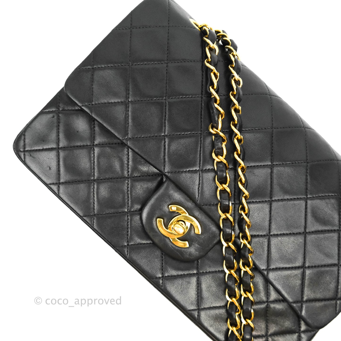 Chanel Vintage Classic M/L Medium Double Flap Bag Black Lambskin 24K Gold Hardware