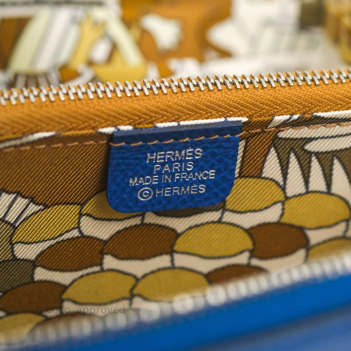 Hermès Silk In Compact Wallet Bleu Brighton Epsom with La Patisserie Francaise Print