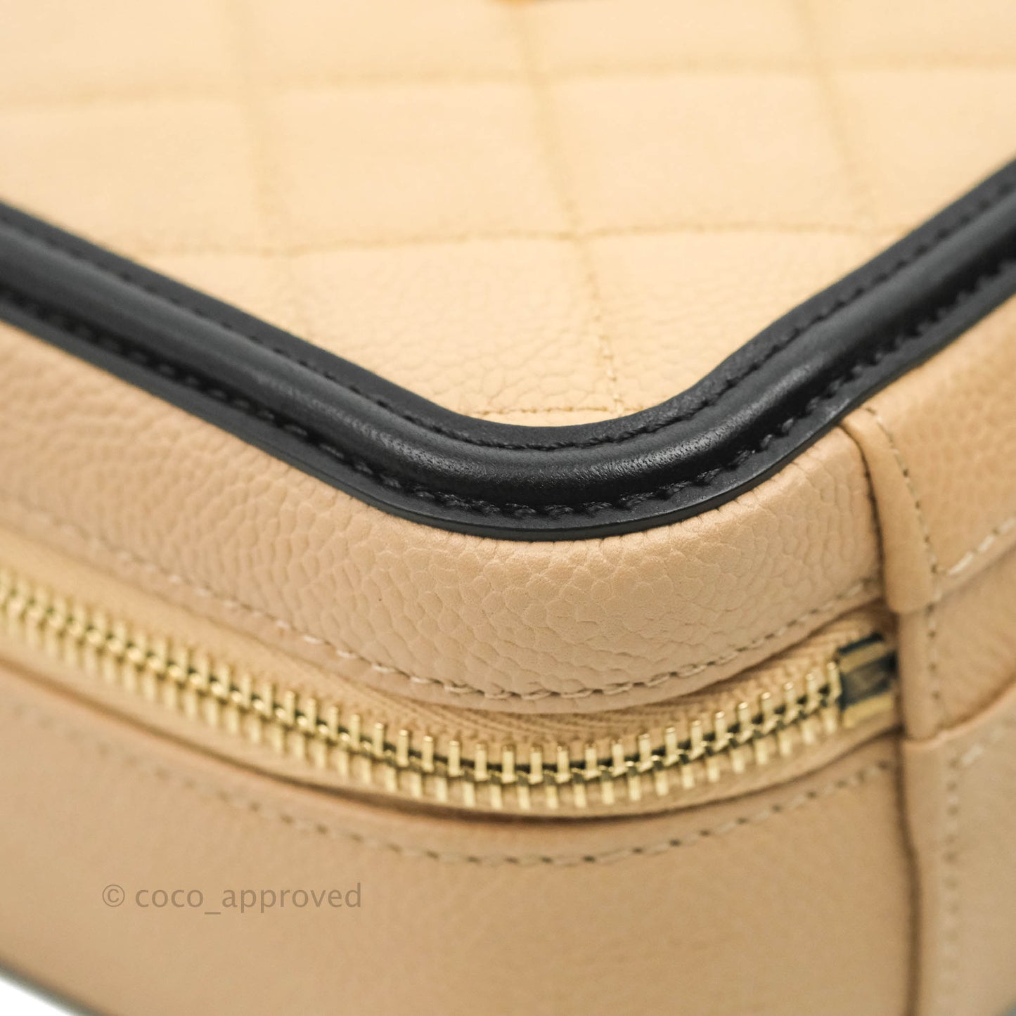 Chanel Quilted Medium CC Filigree Vanity Case Beige Caviar Gold Hardware