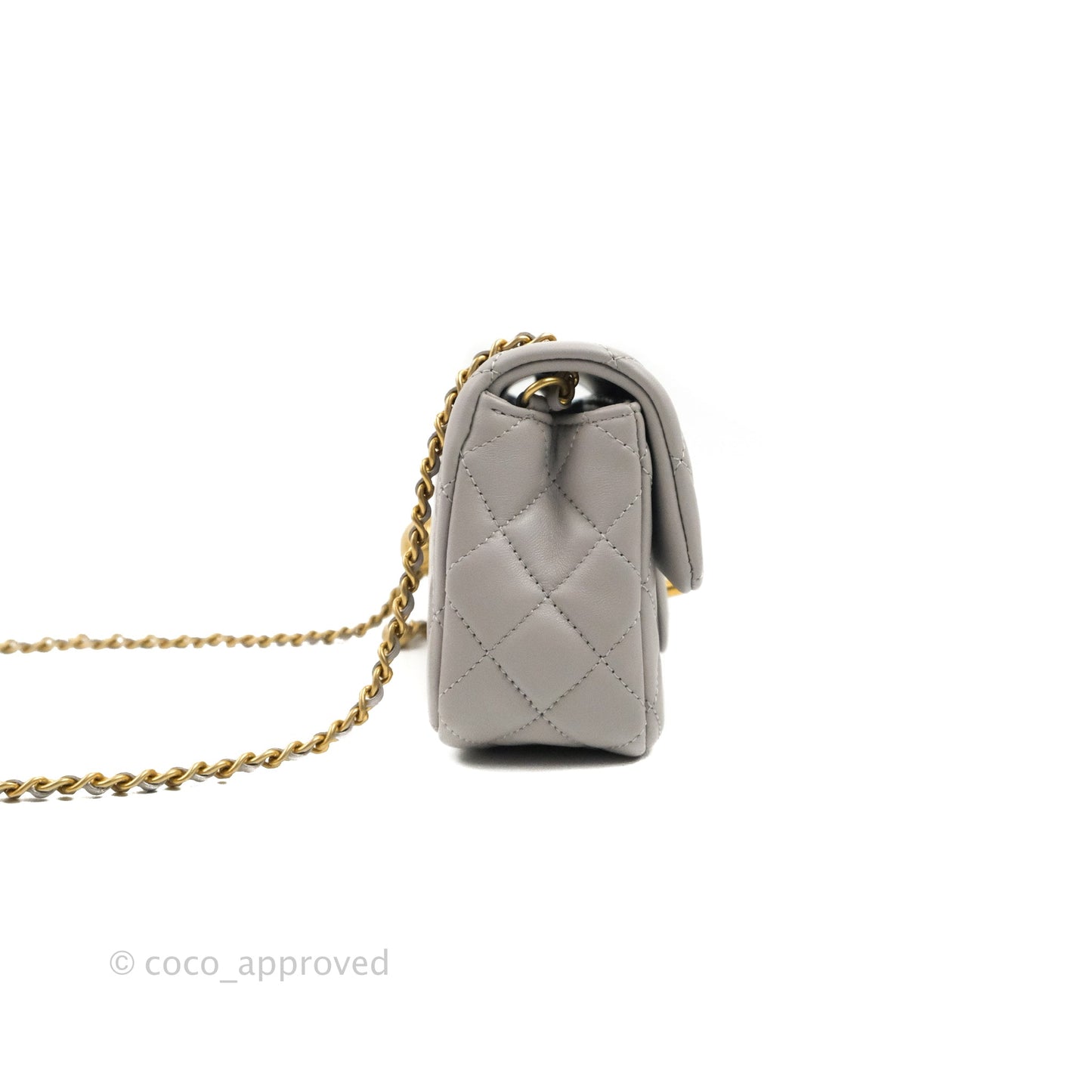 Chanel Mini Rectangular Pearl Crush Quilted Grey Lambskin Aged Gold Hardware