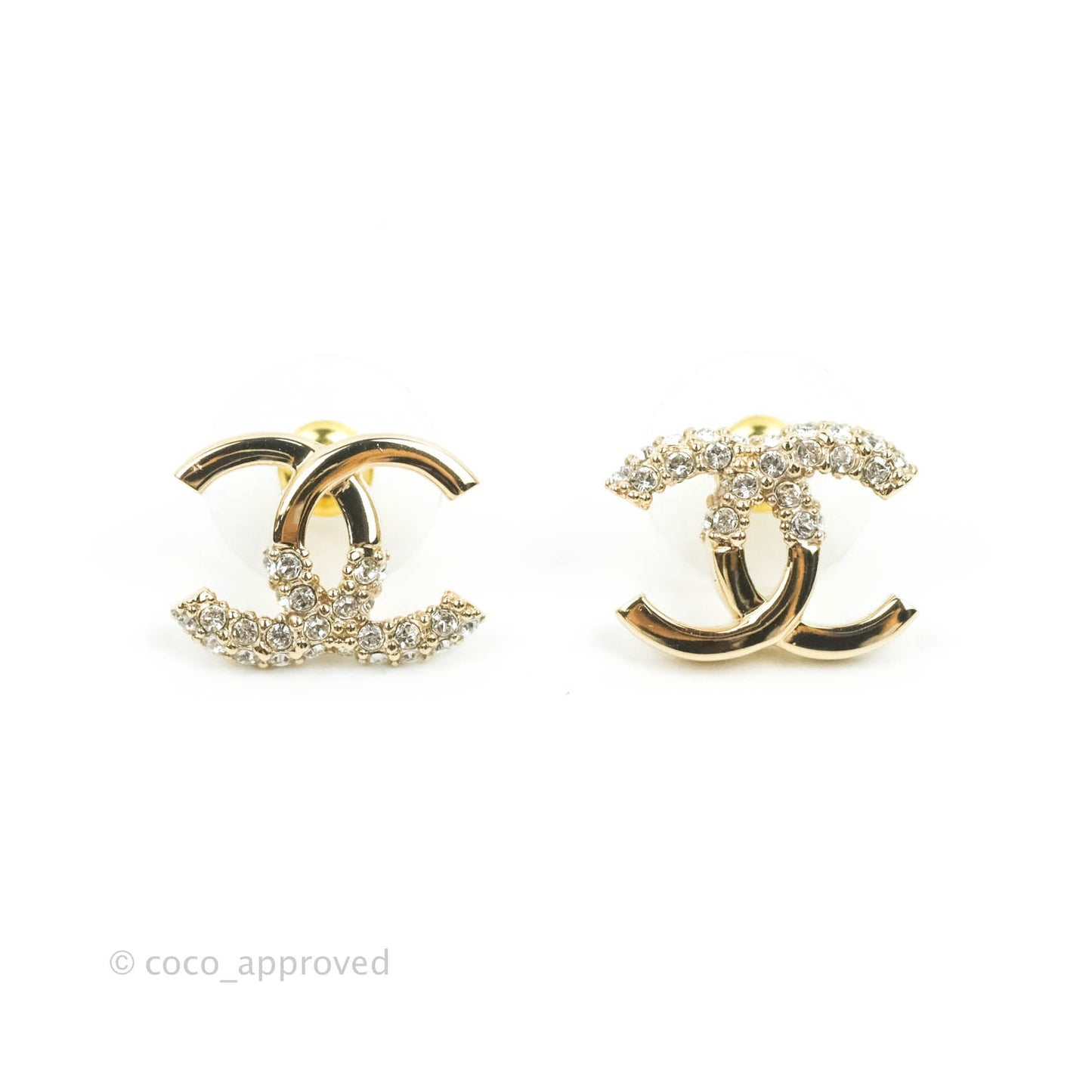 Chanel CC Crystal Earrings Gold Tone 22K