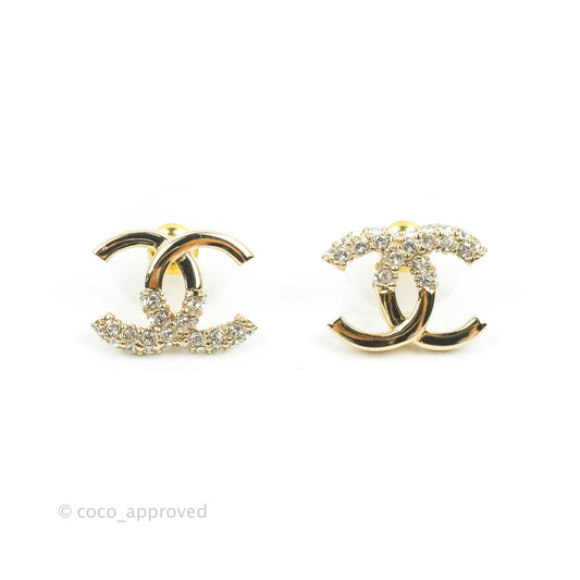 Chanel CC Crystal Earrings Gold Tone 22K
