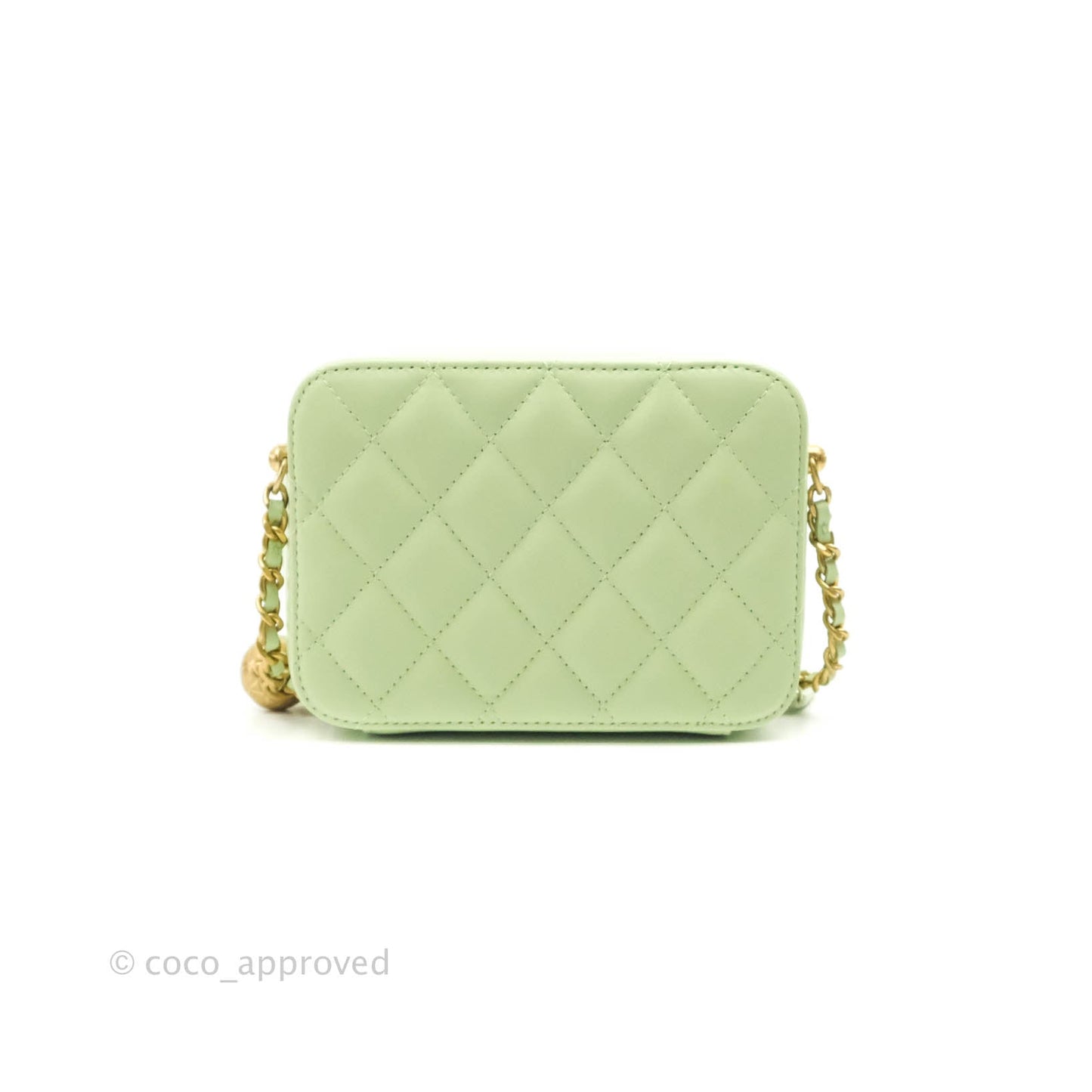 Chanel Mini Pearl Crush Quilted Camera Case Pastel Green Lambskin Aged Gold Hardware
