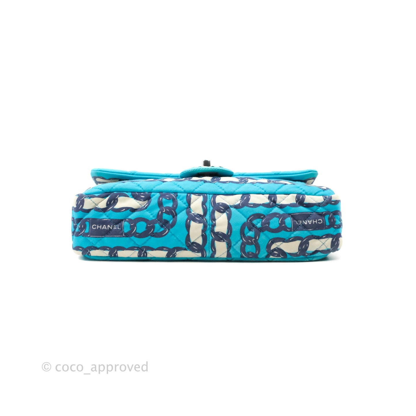 Chanel Medium Single Flap Chain Printed in Blue Silk Gun Metal