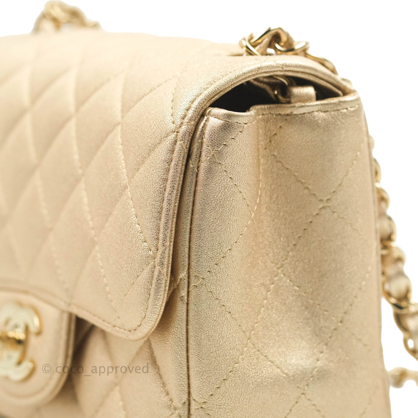 Chanel Classic Quilted Mini Square Flap Iridescent Gold Gold Hardware 21P