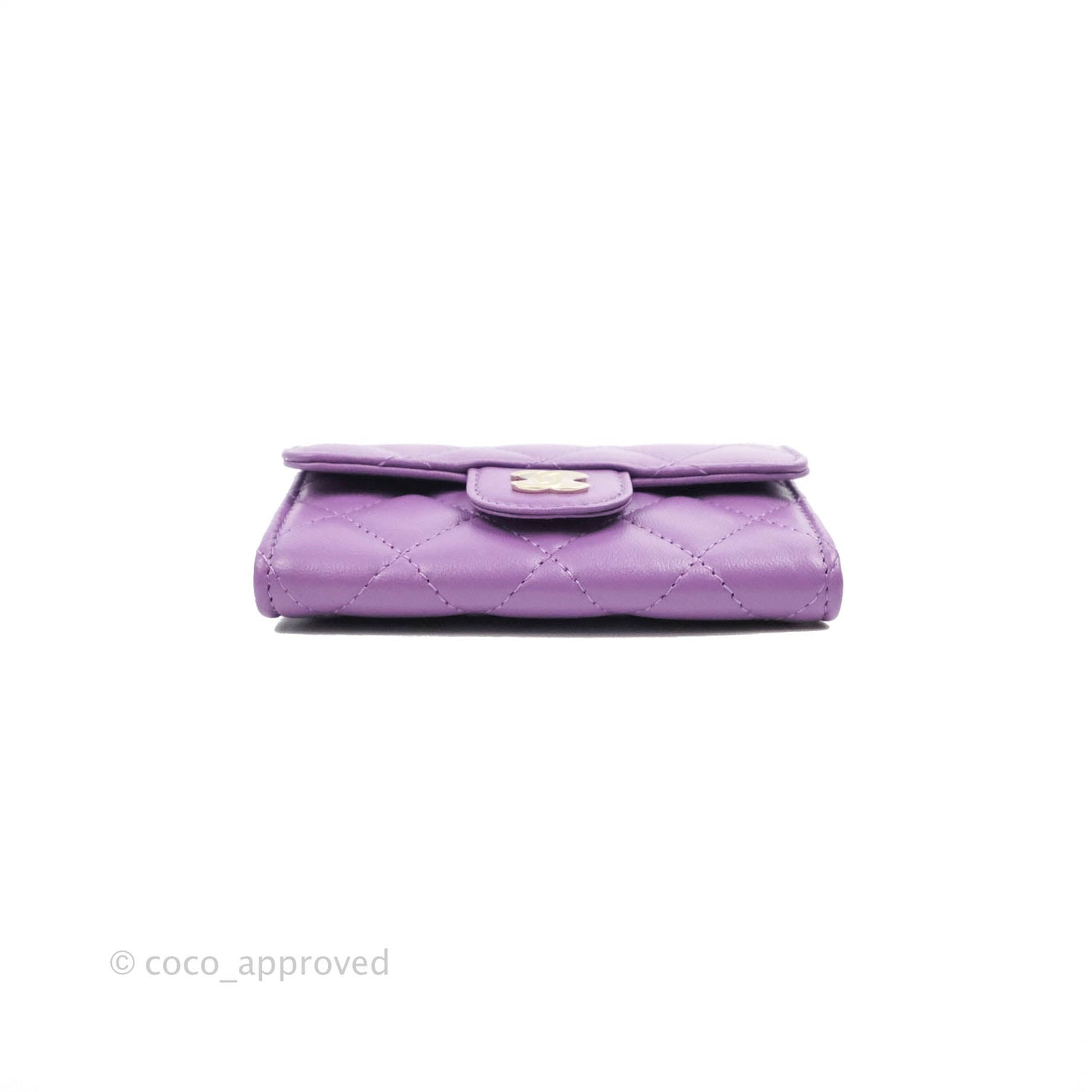 Chanel Quilted Flap Card Holder Purple Lambskin Gold Hardware