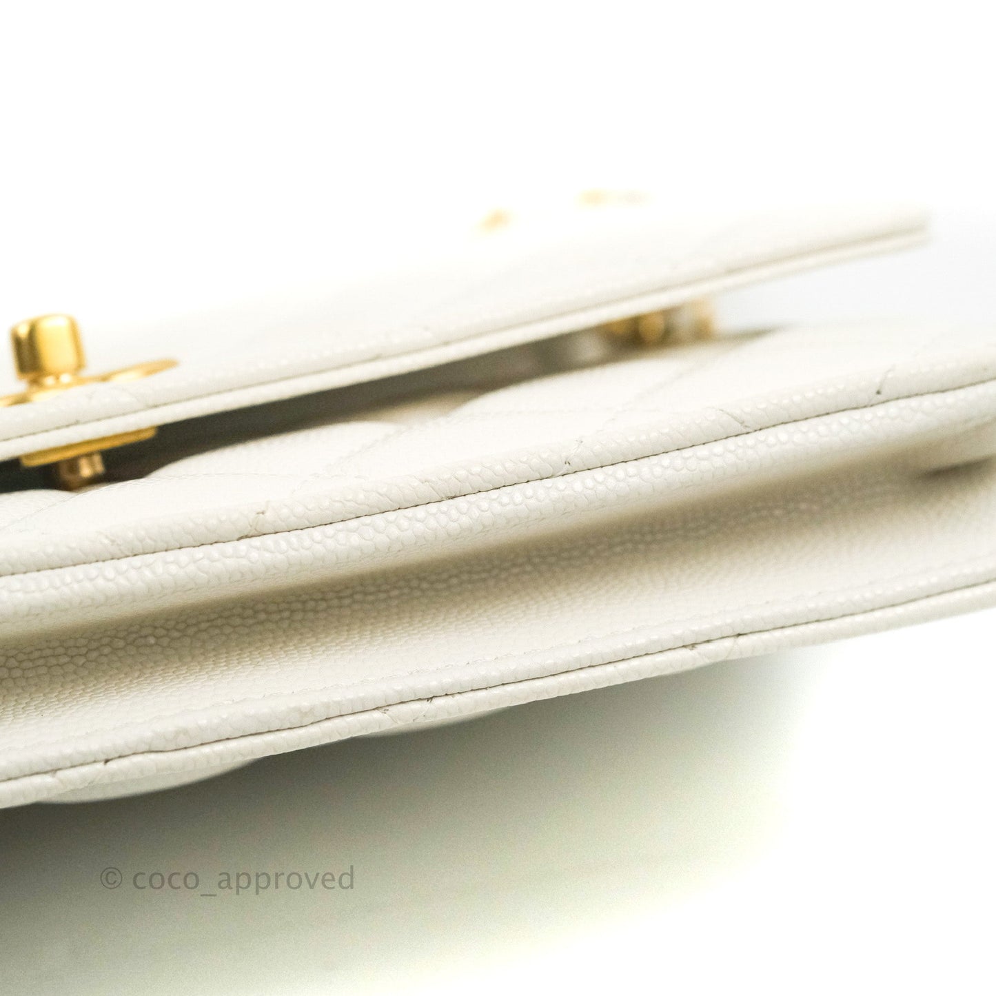 Chanel Quilted Gold CC Coin Wallet on Chain WOC White Caviar Gold Hardware