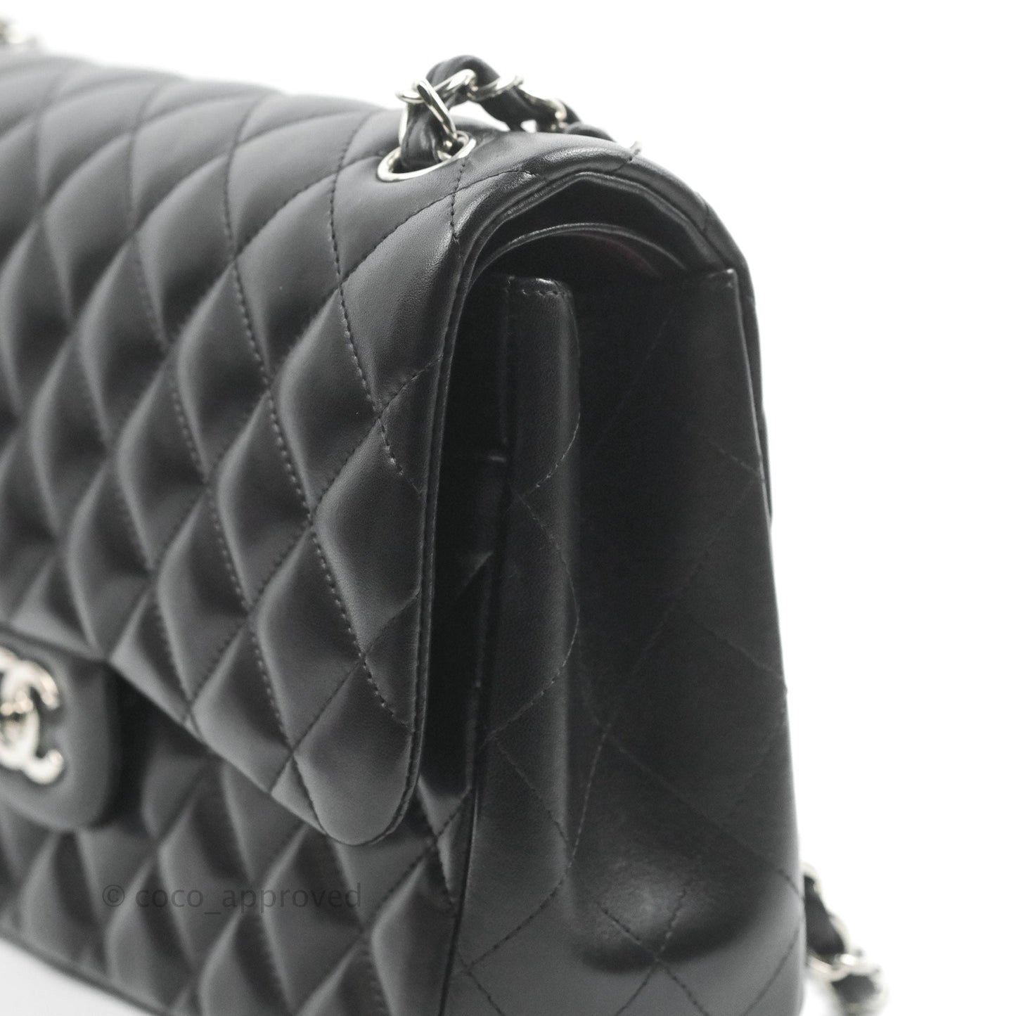Chanel Quilted Jumbo Double Flap Black Lambskin Silver Hardware