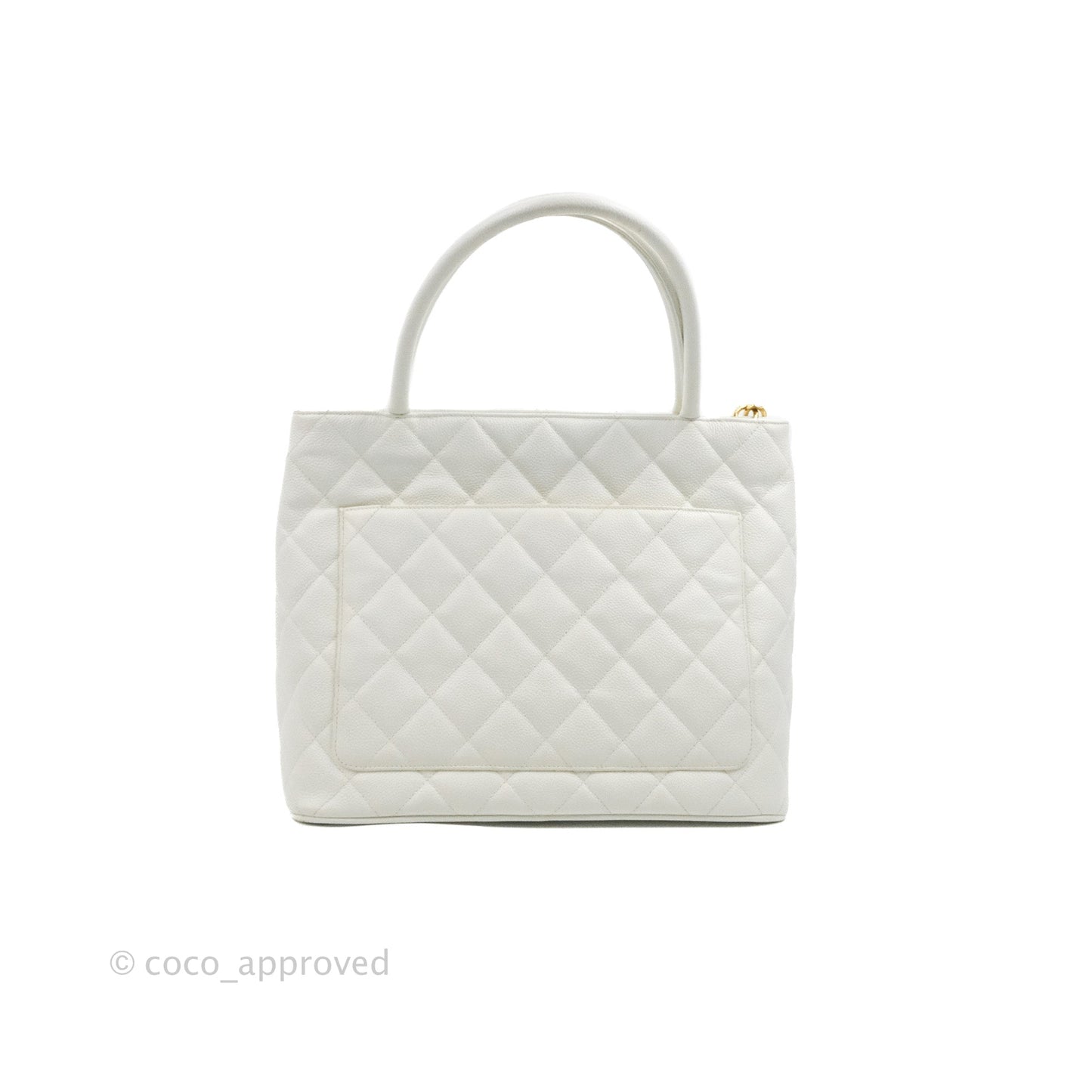 Chanel Vintage Medallion CC White Caviar Tote Bag Gold Hardware