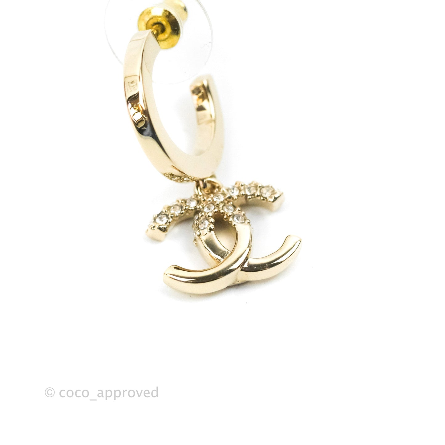 Chanel CC Crystal Hoop Earrings Gold Tone 22K
