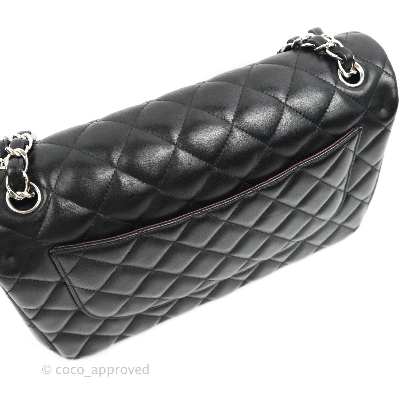 Chanel Quilted Jumbo Double Flap Black Lambskin Silver Hardware