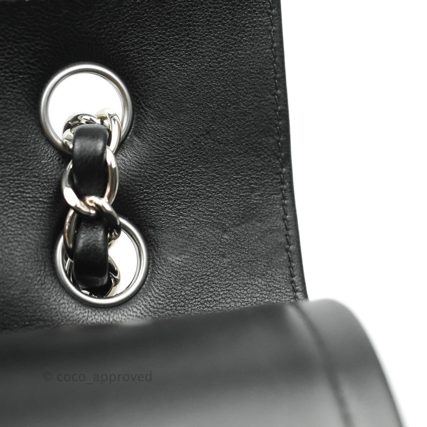 Chanel Classic M/L Medium Chevron Double Flap Black Lambskin Silver Hardware