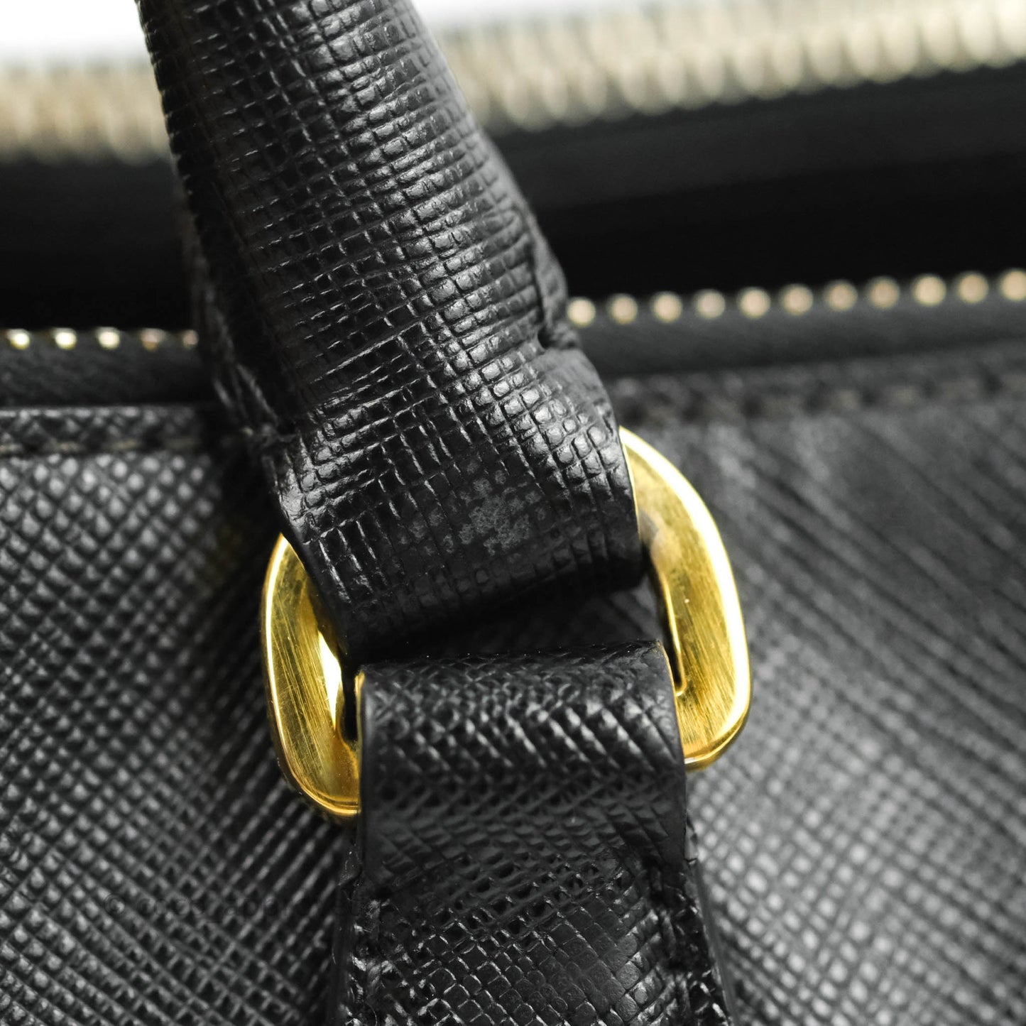 Prada Galleria Double Lux Black Saffiano Leather Zip Satchel