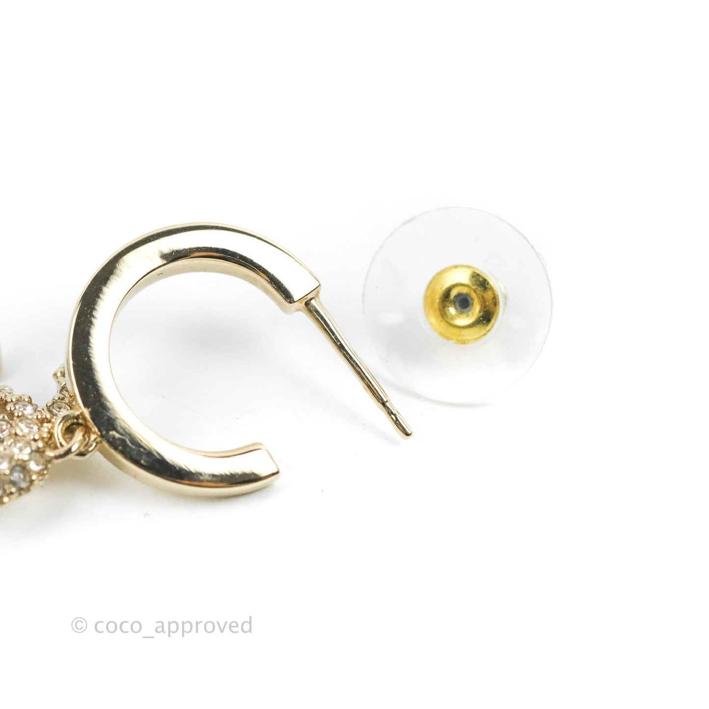 Chanel CC Crystal Hoop Earrings Gold Tone 22K