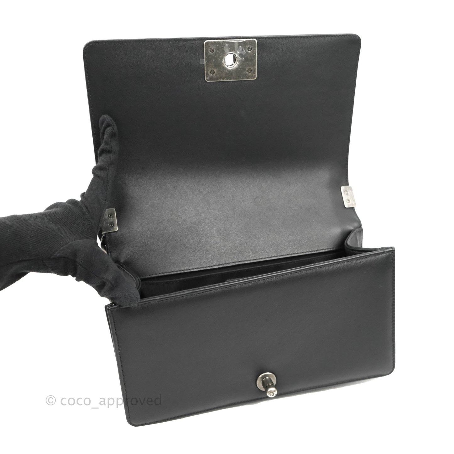 Chanel Quilted Medium Boy Black Calfskin Ruthenium Hardware