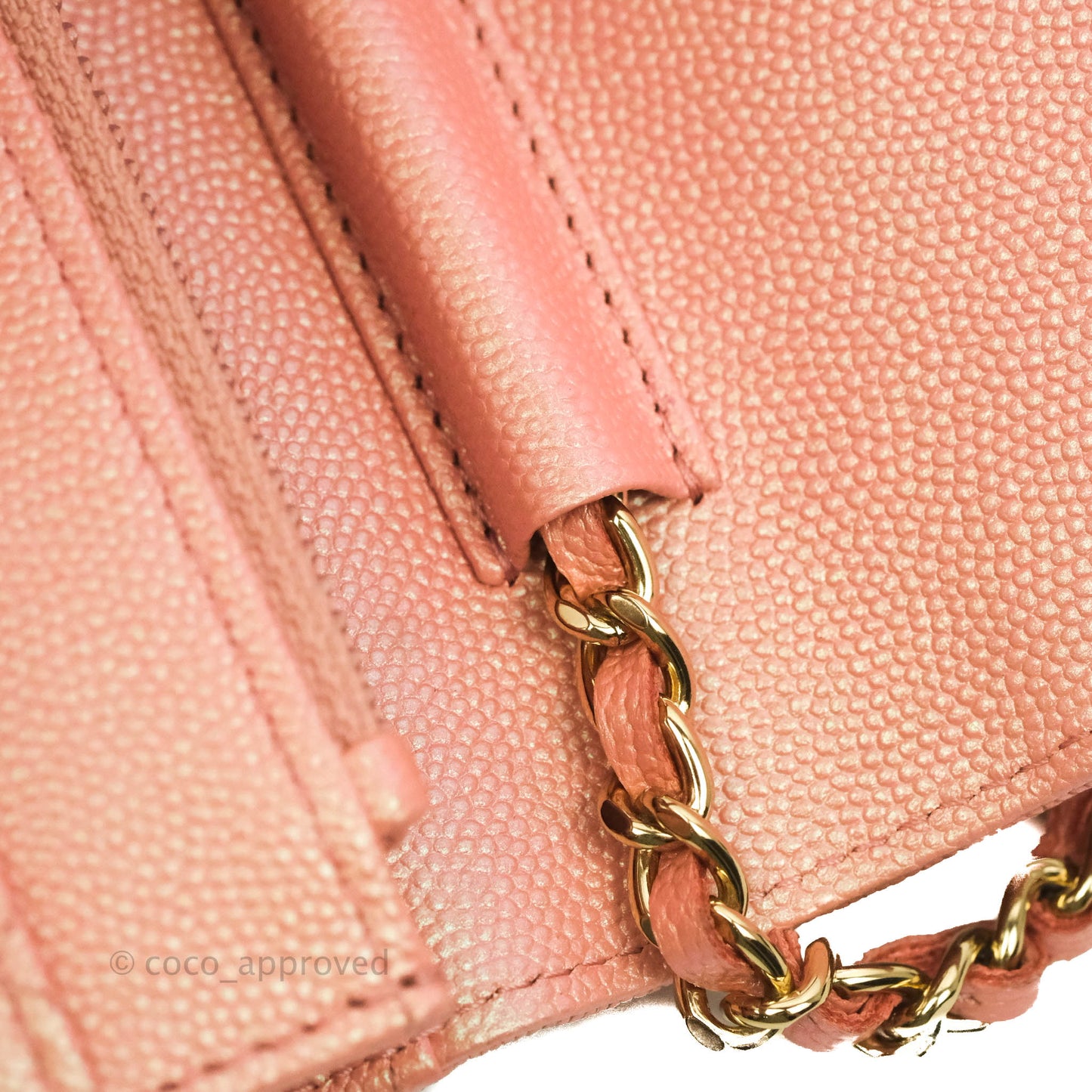 Chanel Quilted Wallet on Chain WOC Iridescent Pink Caviar Gold Hardware 19S
