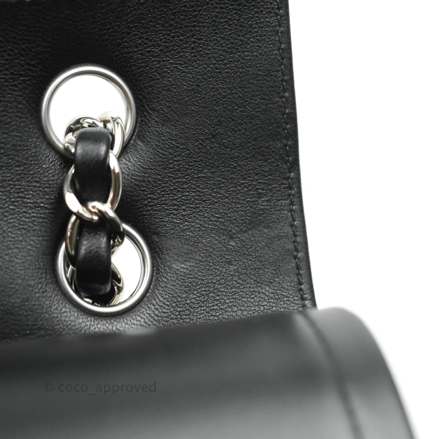 Chanel Classic M/L Medium Chevron Double Flap Black Lambskin Silver Hardware