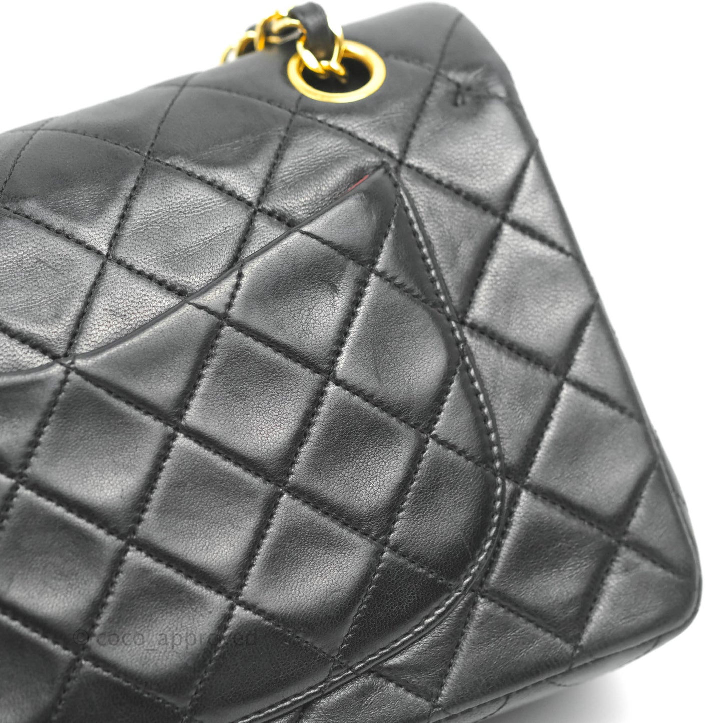 Chanel Vintage Classic S/M Small Double Flap Bag Black Lambskin 24K Gold Hardware