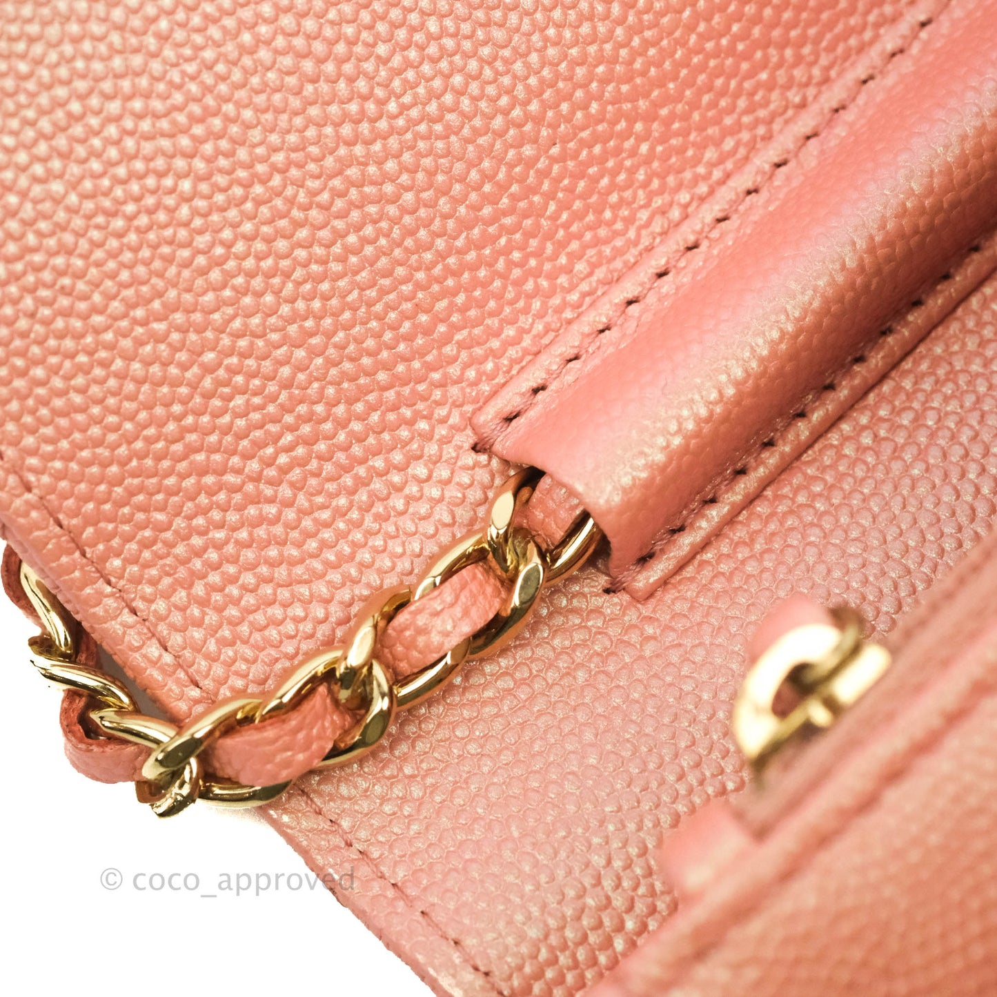 Chanel Quilted Wallet on Chain WOC Iridescent Pink Caviar Gold Hardware 19S