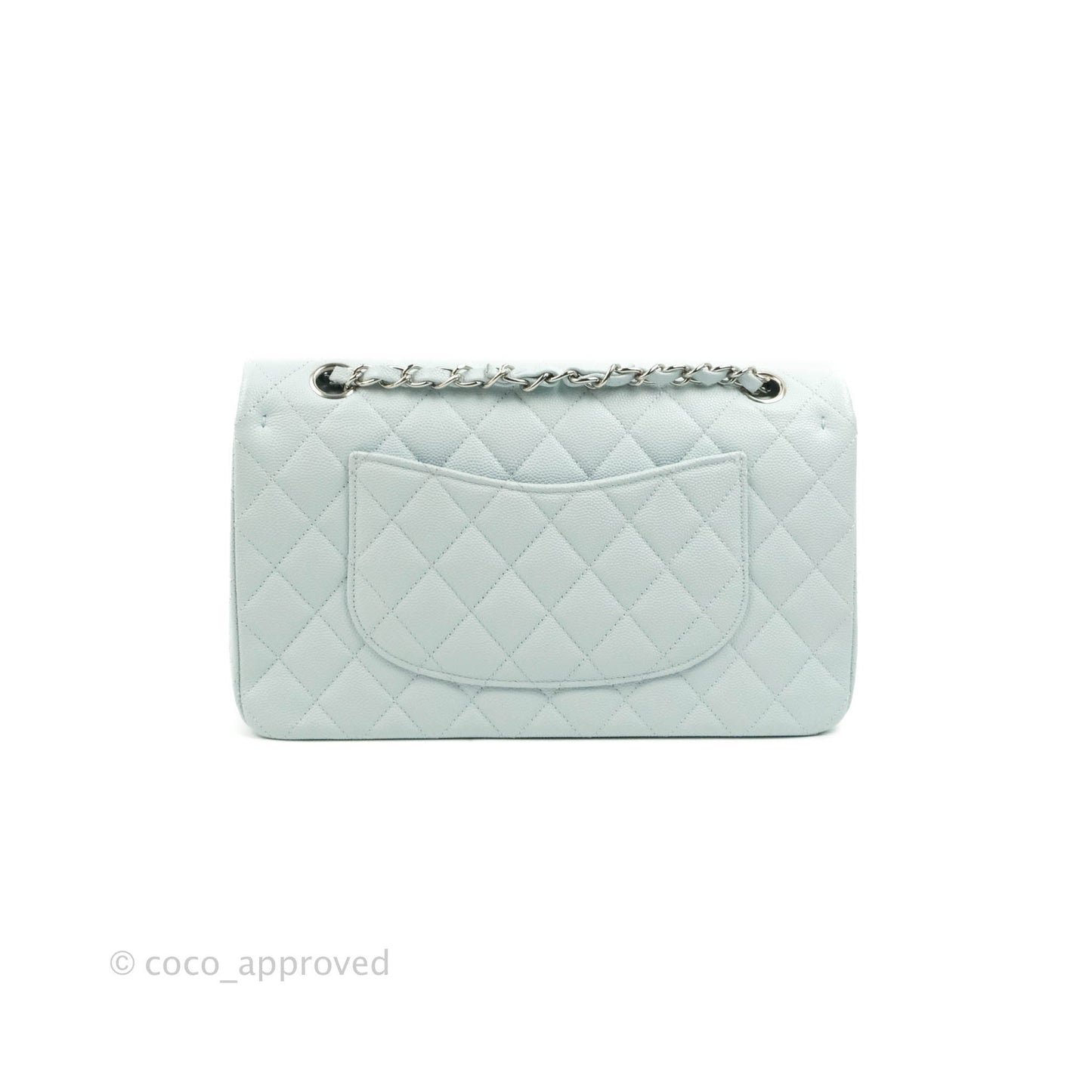 Chanel Quilted Classic M/L Medium Flap Light Blue Caviar Silver Hardware