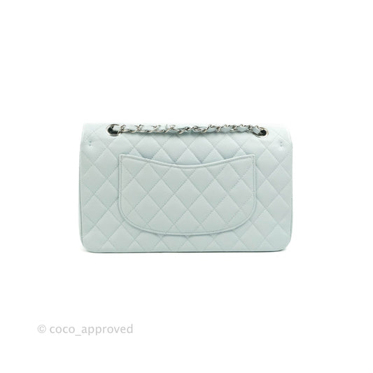 Chanel Quilted Classic M/L Medium Flap Light Blue Caviar Silver Hardware
