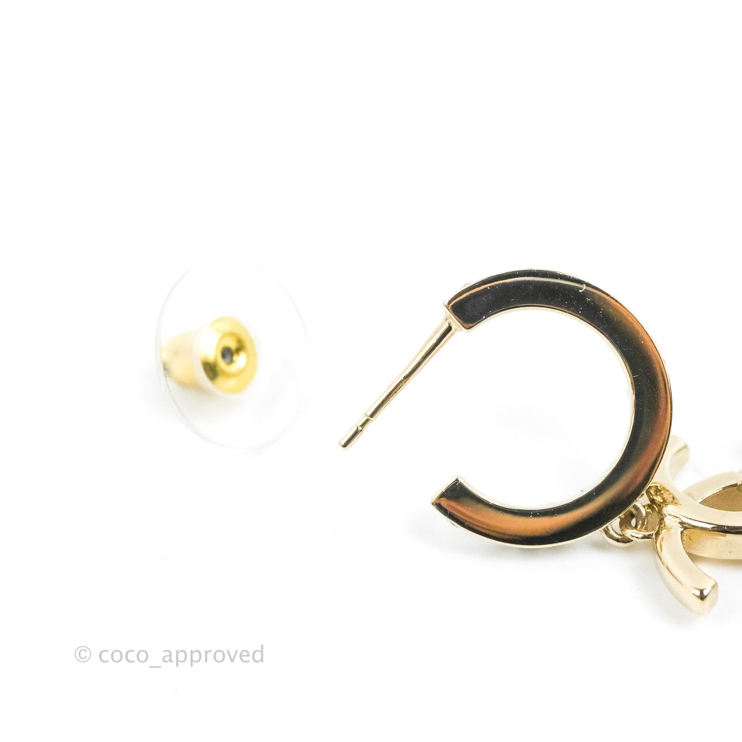 Chanel CC Crystal Hoop Earrings Gold Tone 22K
