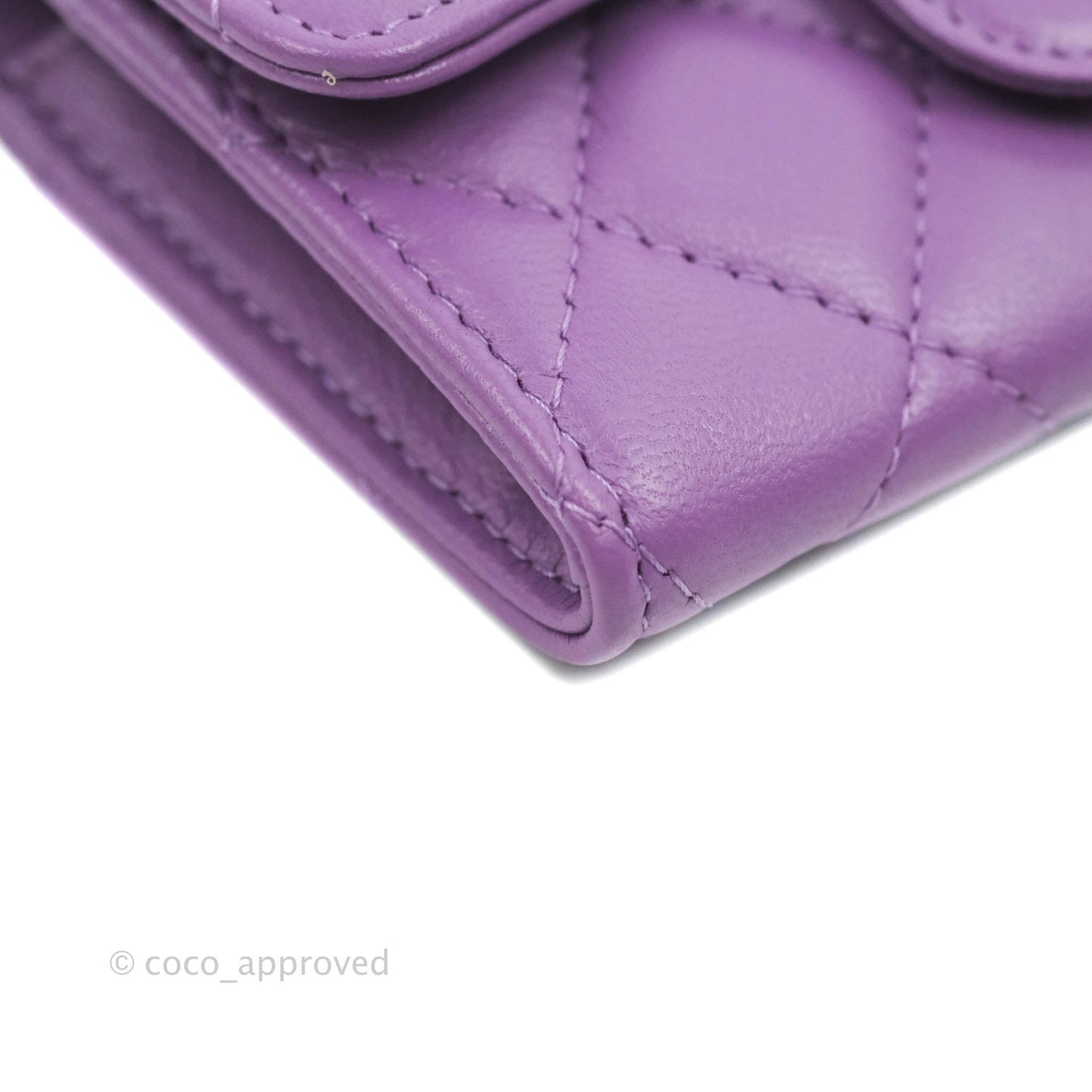 Chanel Quilted Flap Card Holder Purple Lambskin Gold Hardware