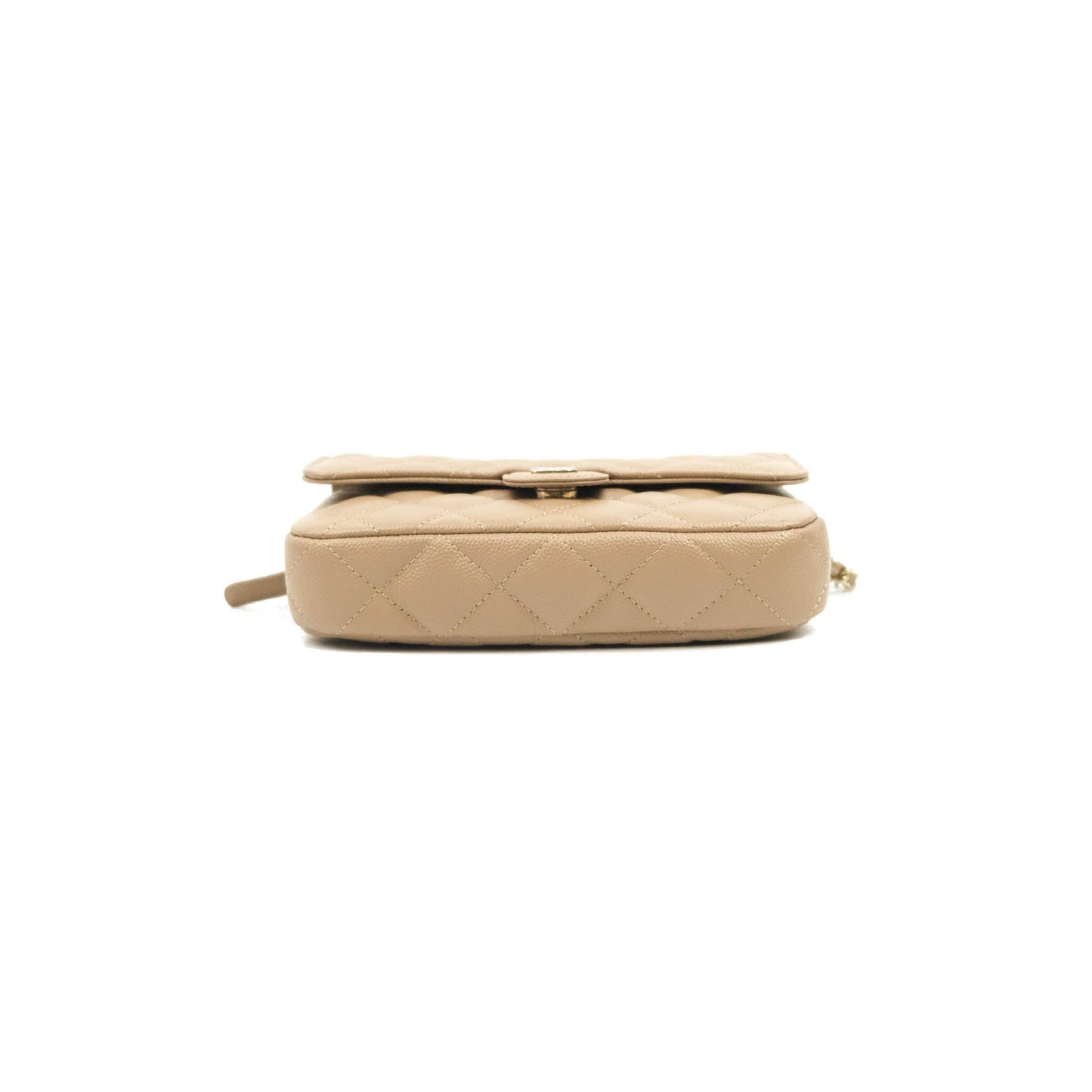 Chanel Classic Flap Phone Holder With Chain Dark Beige Caviar Gold Hardware 22A